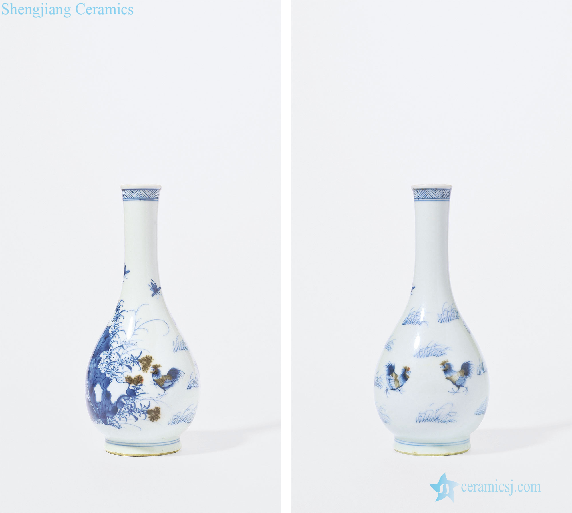 The qing emperor kangxi Blue and white youligong red crown crown figure bottles