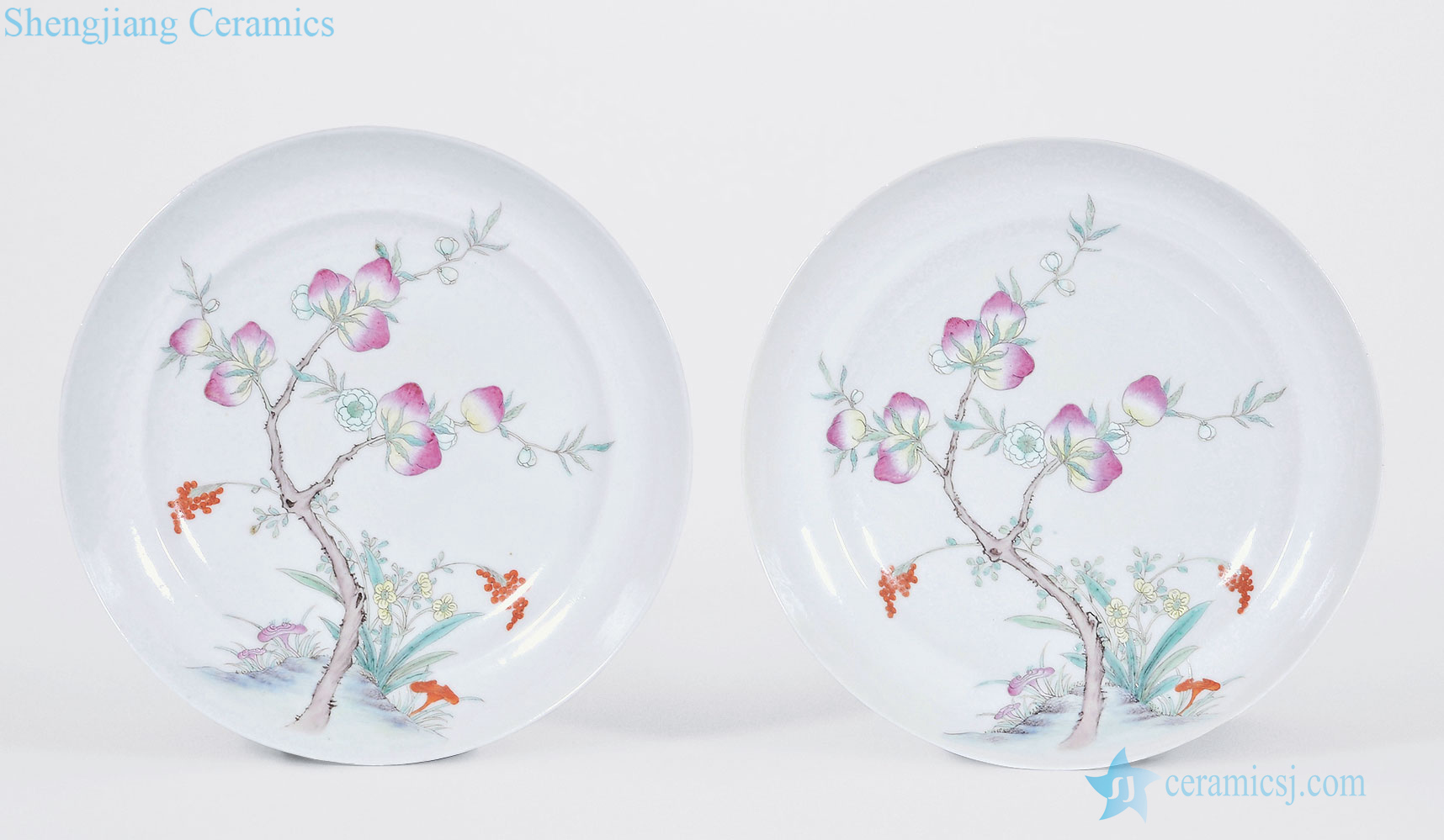 In late qing dynasty Pastel nine peach plate (a)