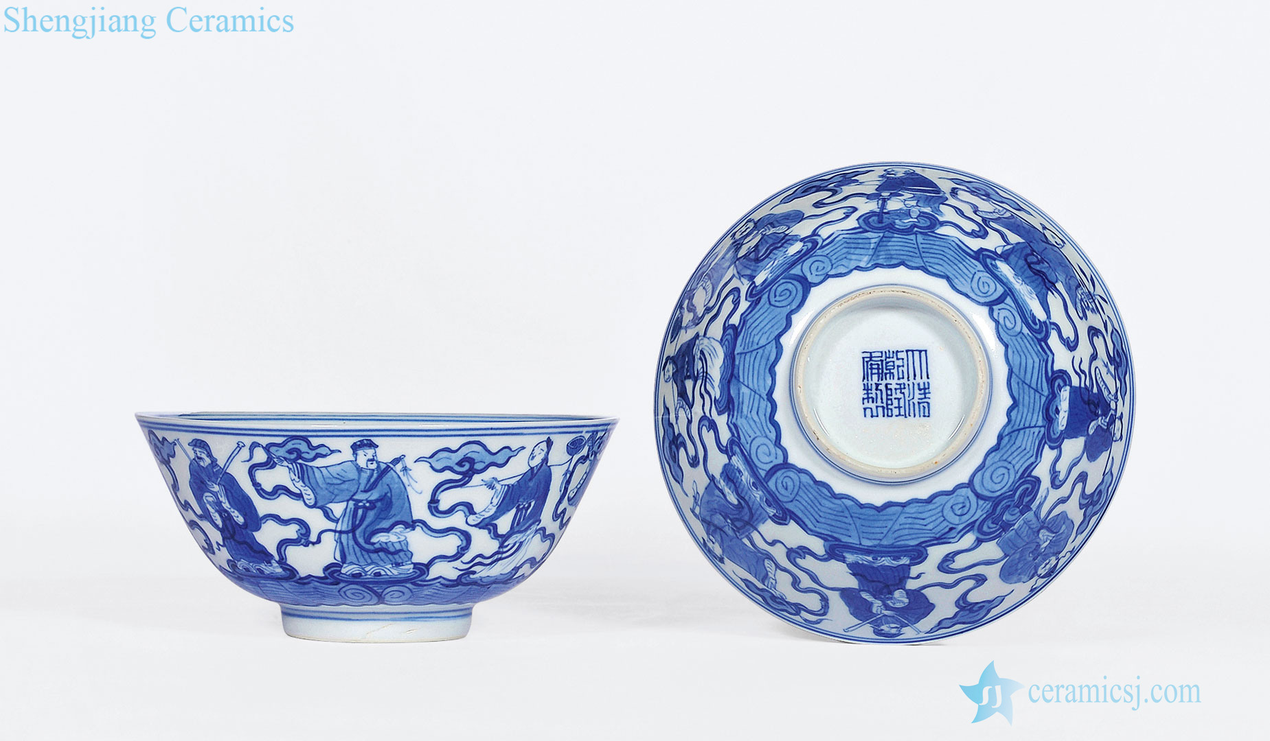 In late qing dynasty Blue and white the eight immortals figure bowl (a)