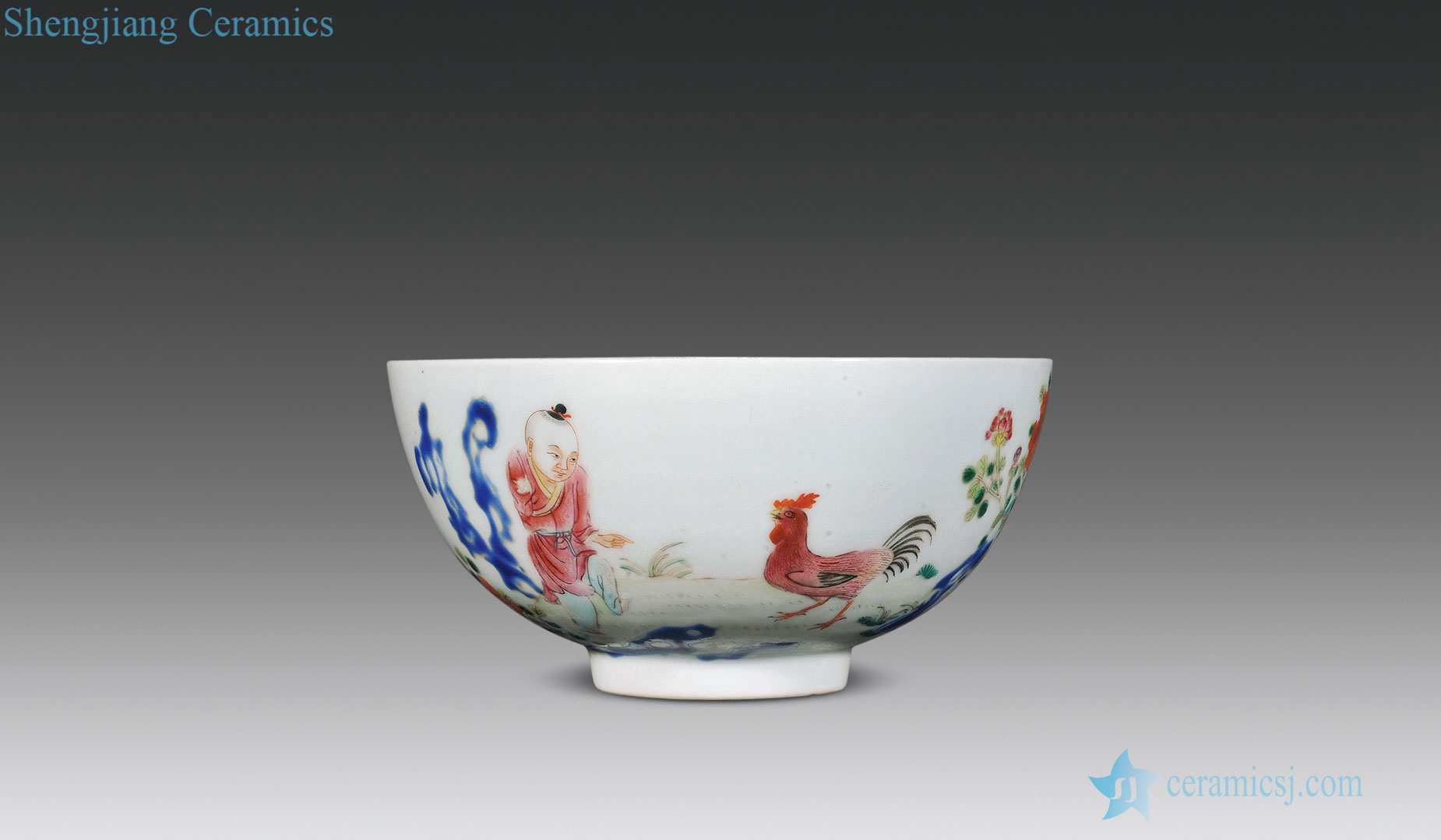 In late qing pastel rooster bowl