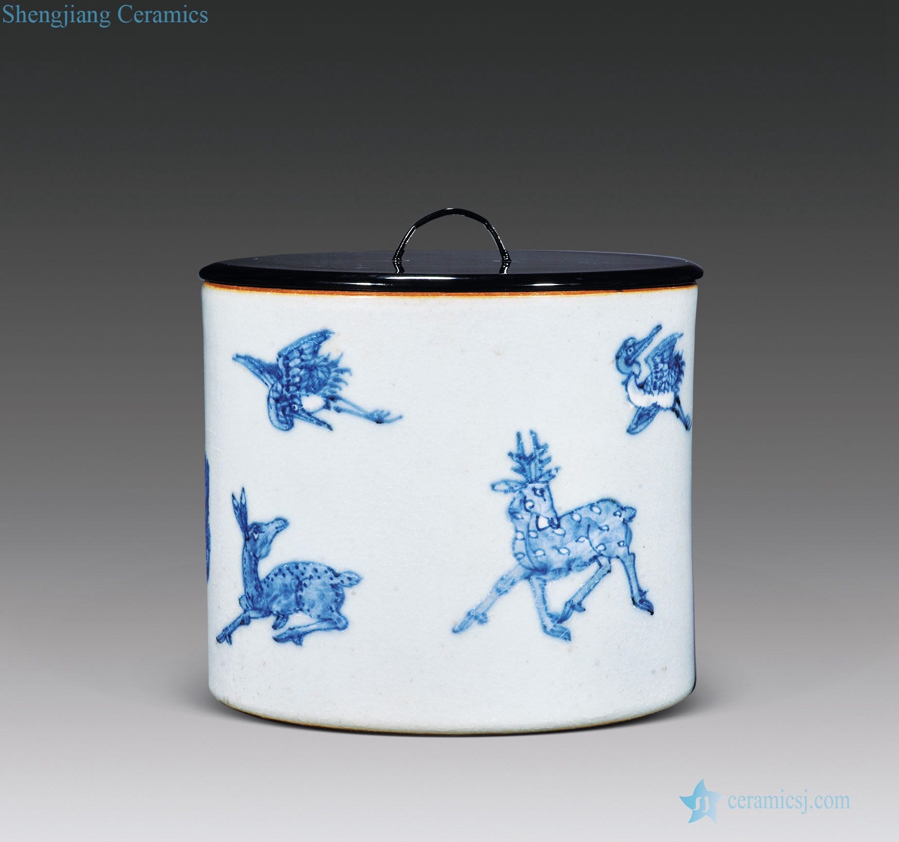 The qing emperor kangxi Blue and white crane deer with spring brush pot