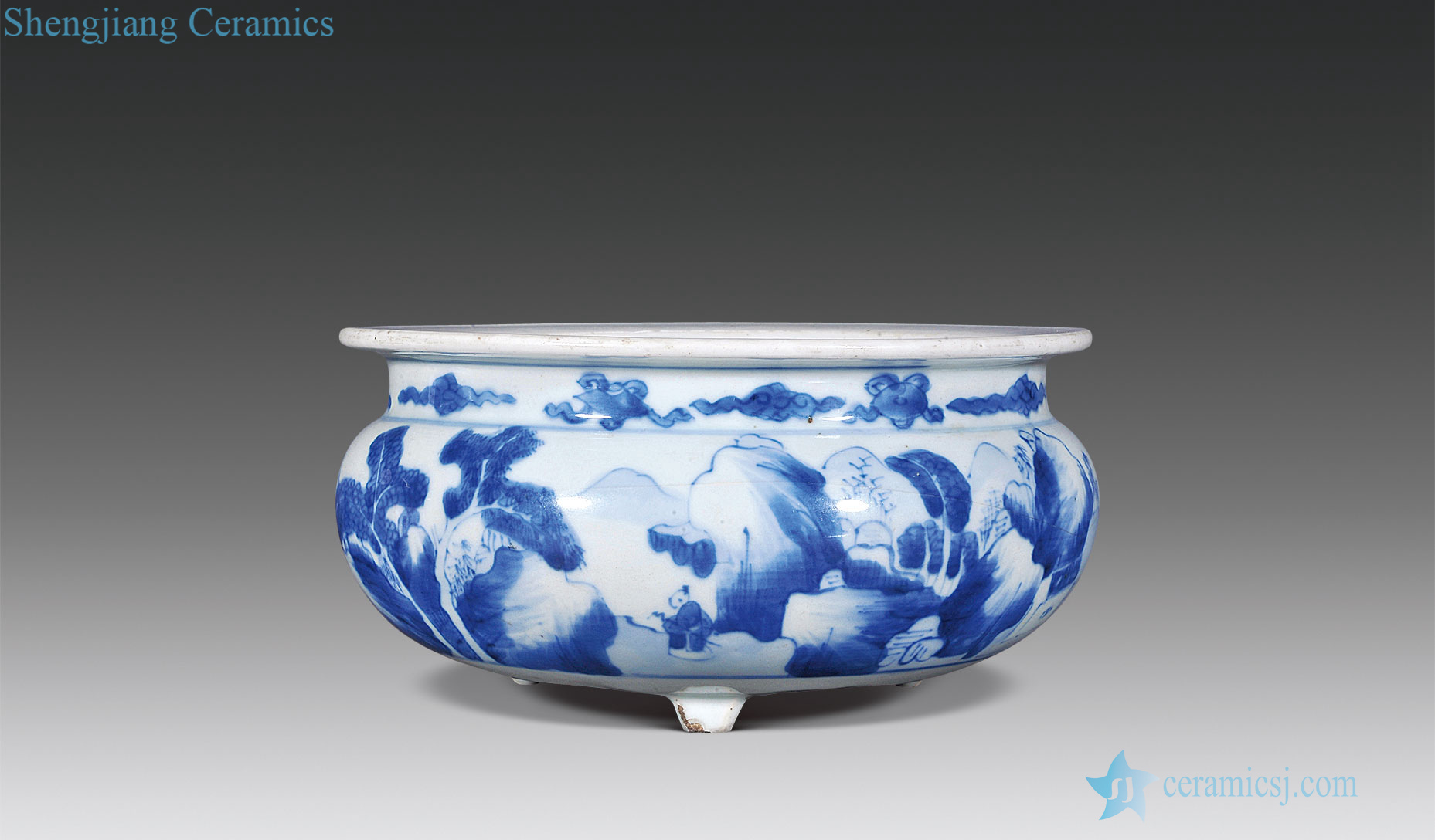 The qing emperor kangxi Blue and white landscape character lines furnace
