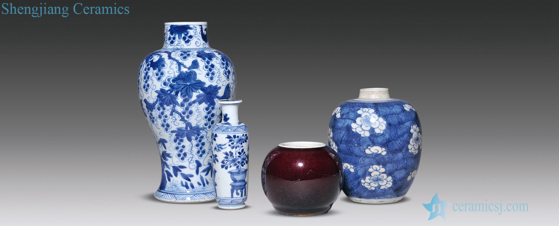 Blue and white, red glaze porcelain of the reign of emperor kangxi (four pieces)