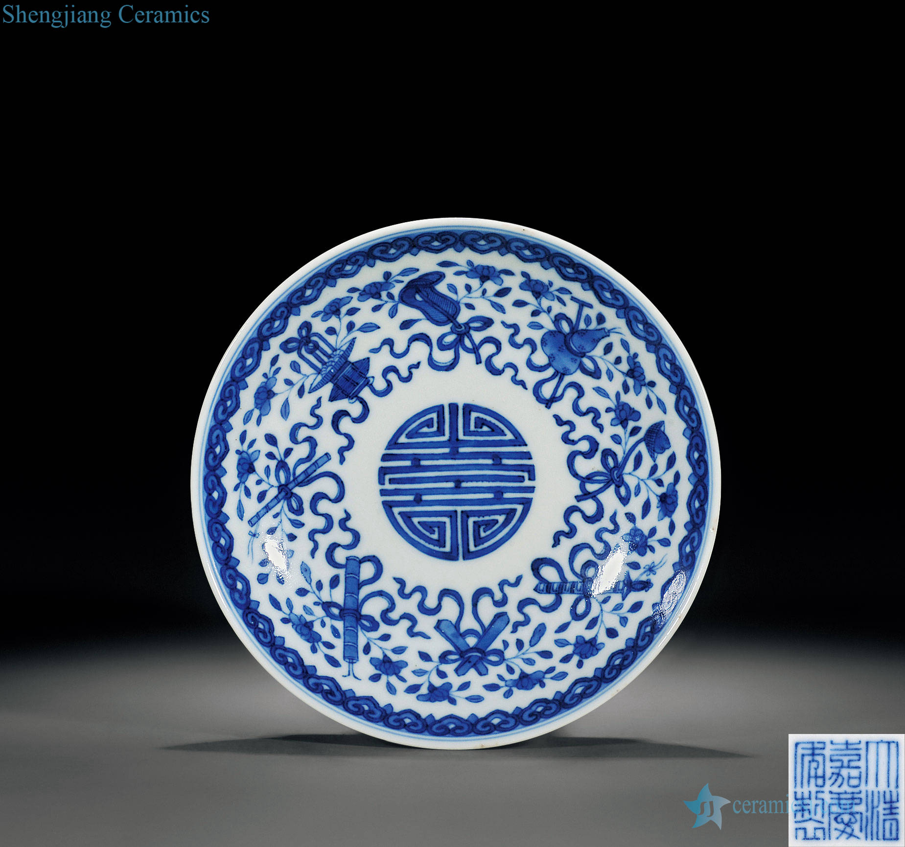 Qing jiaqing Blue and dark the eight immortals tray