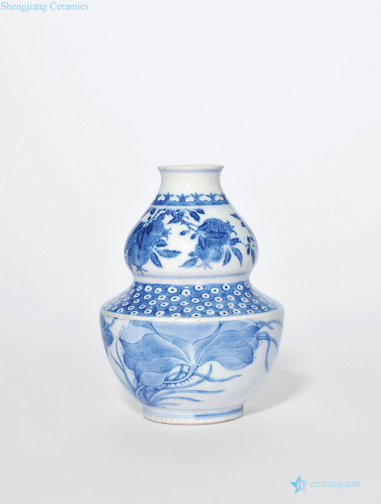 Qing qianlong plasma tire about blue and white lotus pattern gourd bottle