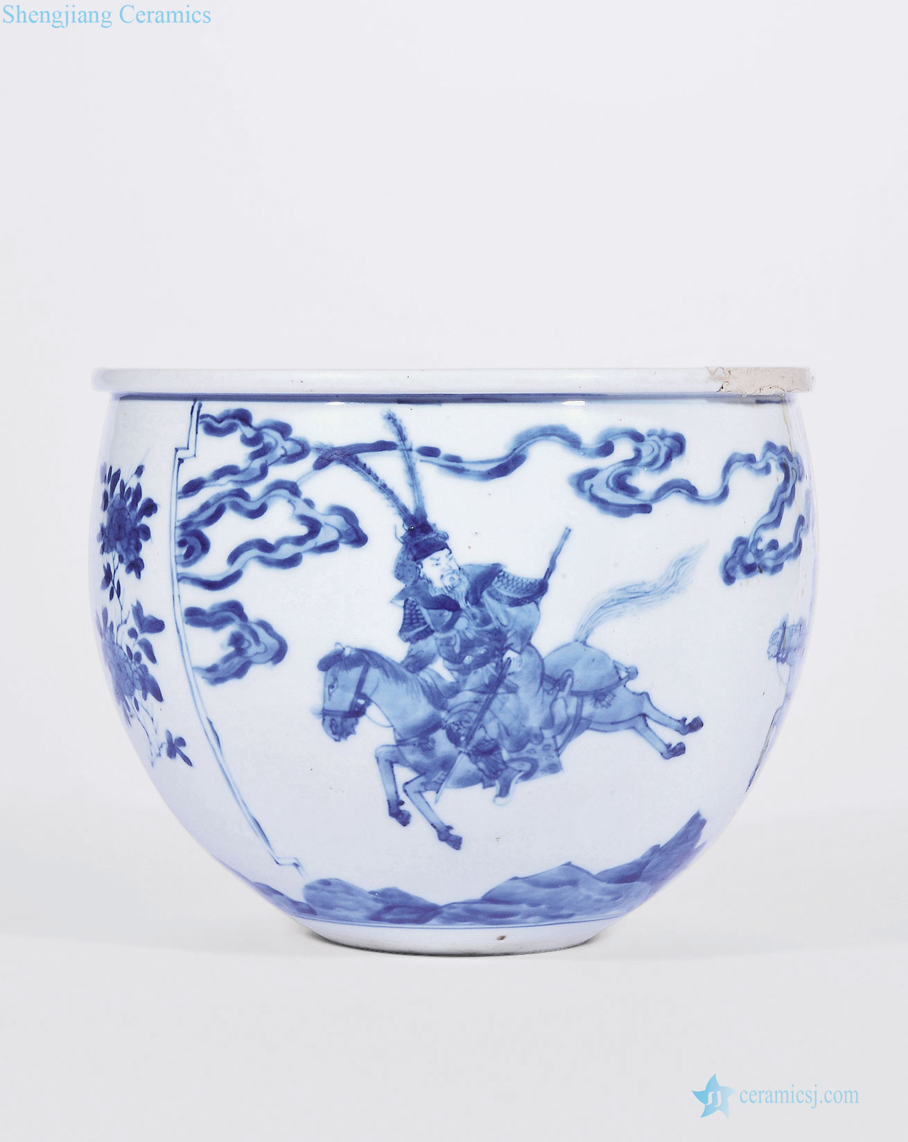 The qing emperor kangxi Blue and white flower medallion character lines cylinder fold branches