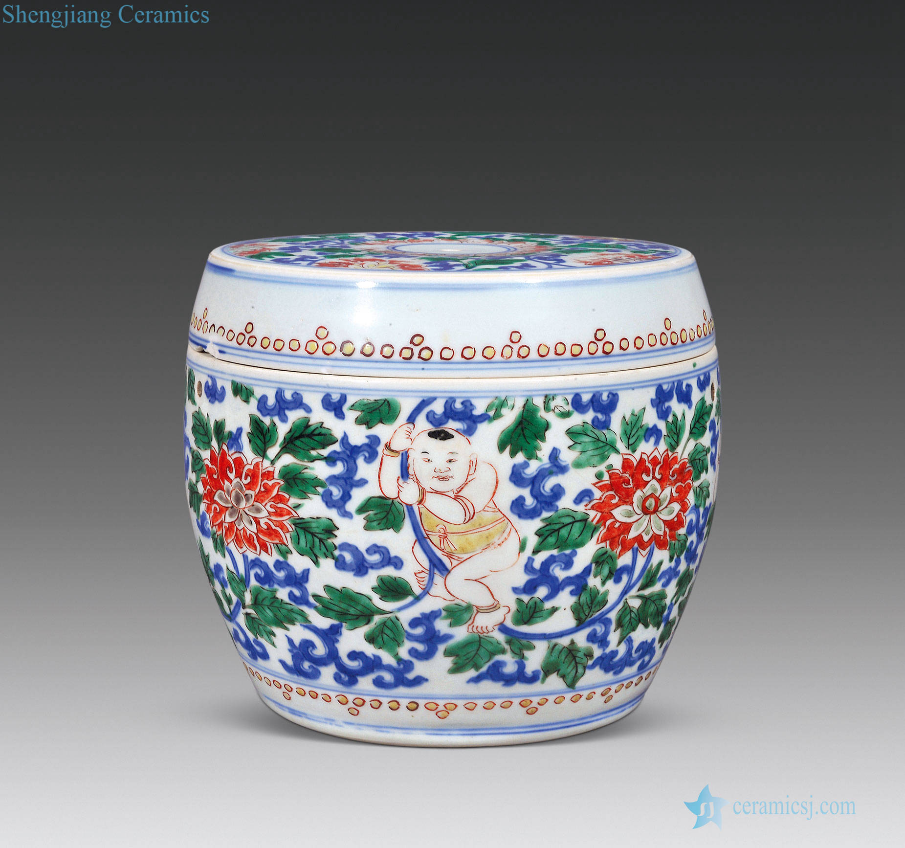 The qing emperor kangxi Blue and white color of the lad figure porridge pot
