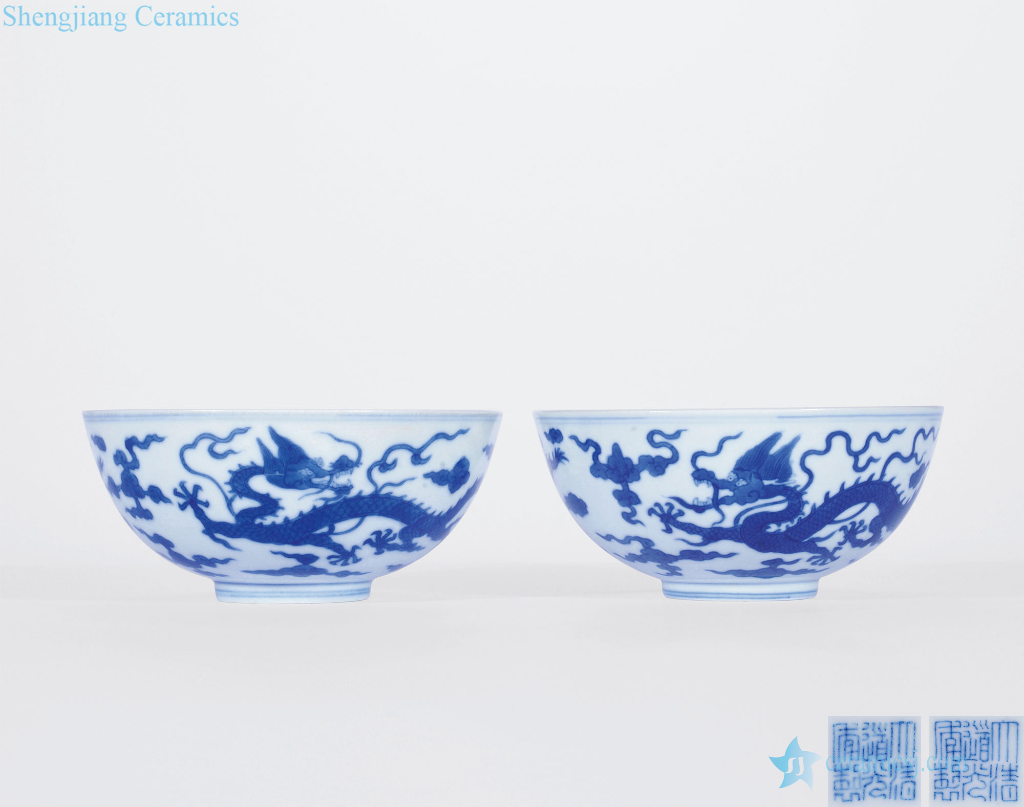 Qing daoguang Imitation pearl blue YunLongWen bowl (a)