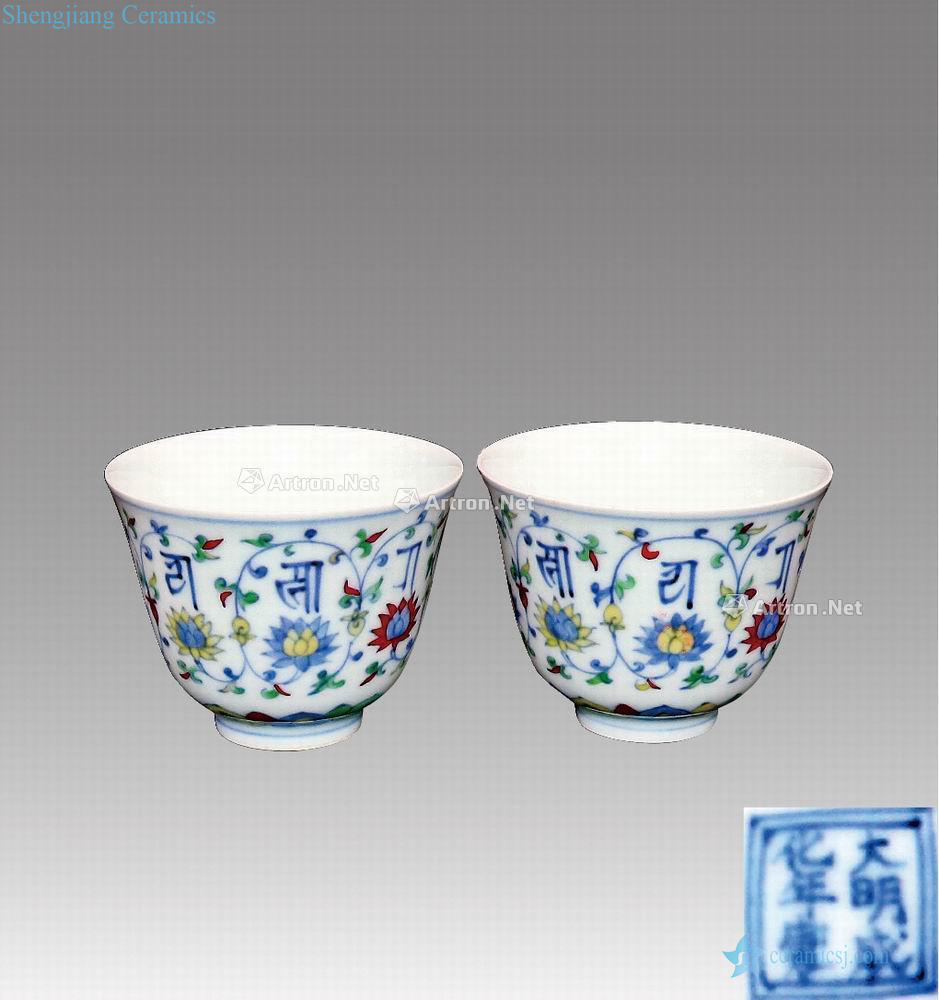 Ming chenghua year bucket color sweet grain Sanskrit cup (a)