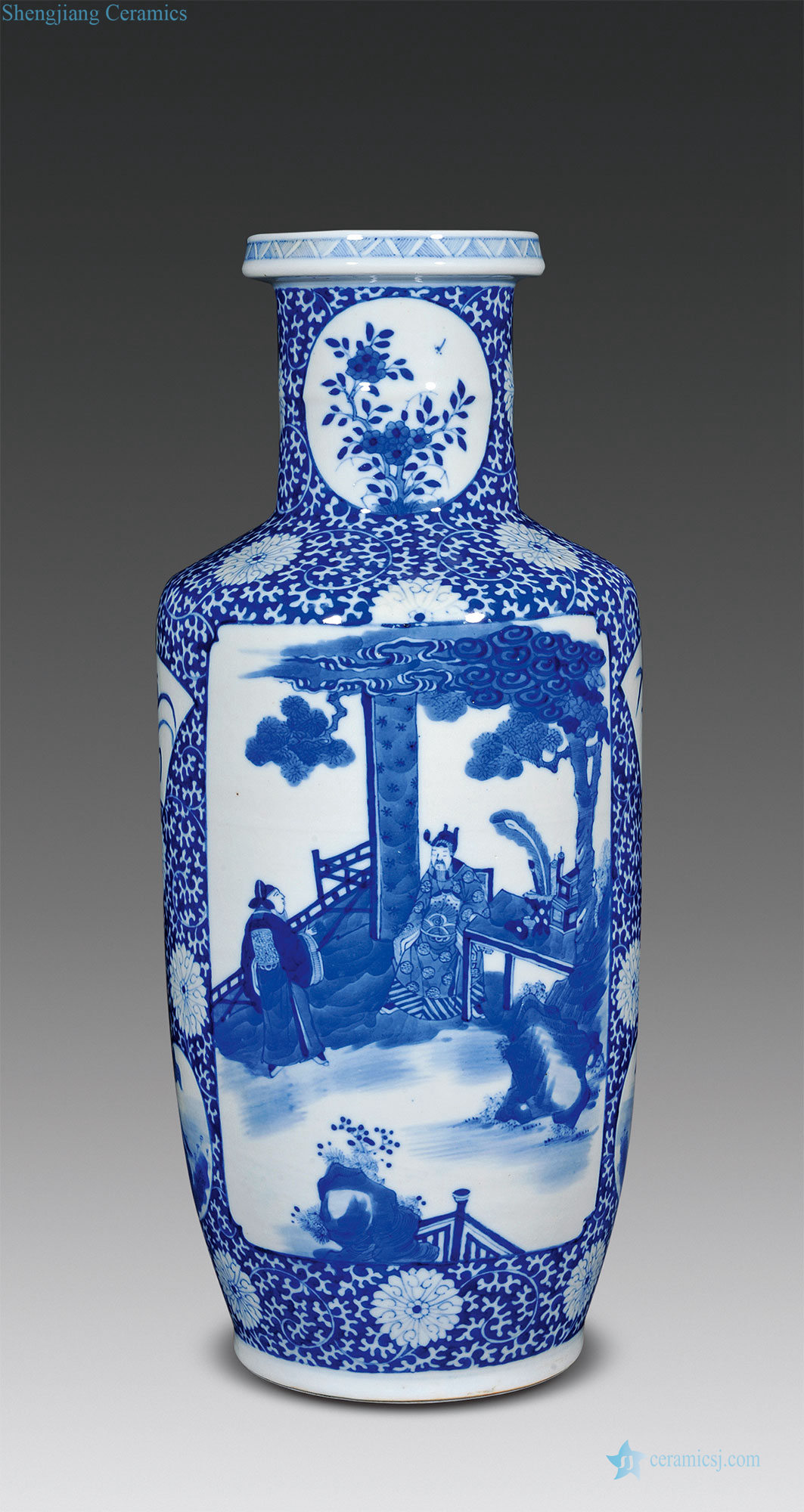 In late qing dynasty Blue and white lotus flower medallion character lines were bottles