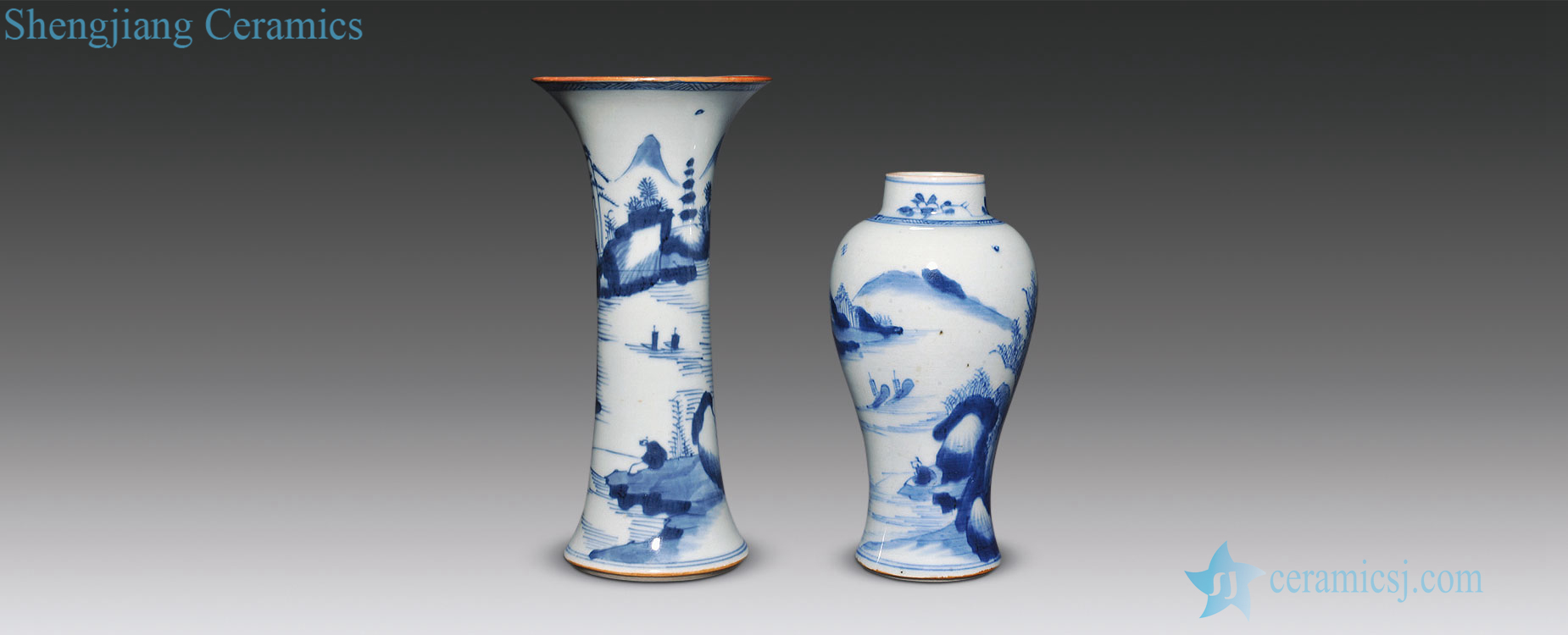 In the early qing Blue and white landscape character flower vase with grain, mei bottles of each one