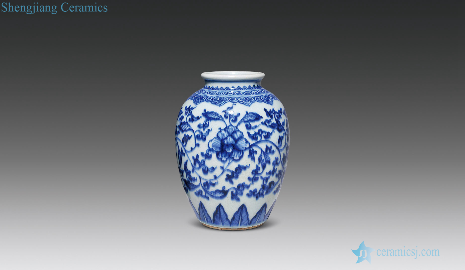 Qing yongzheng Blue and white lotus flower grain white cans