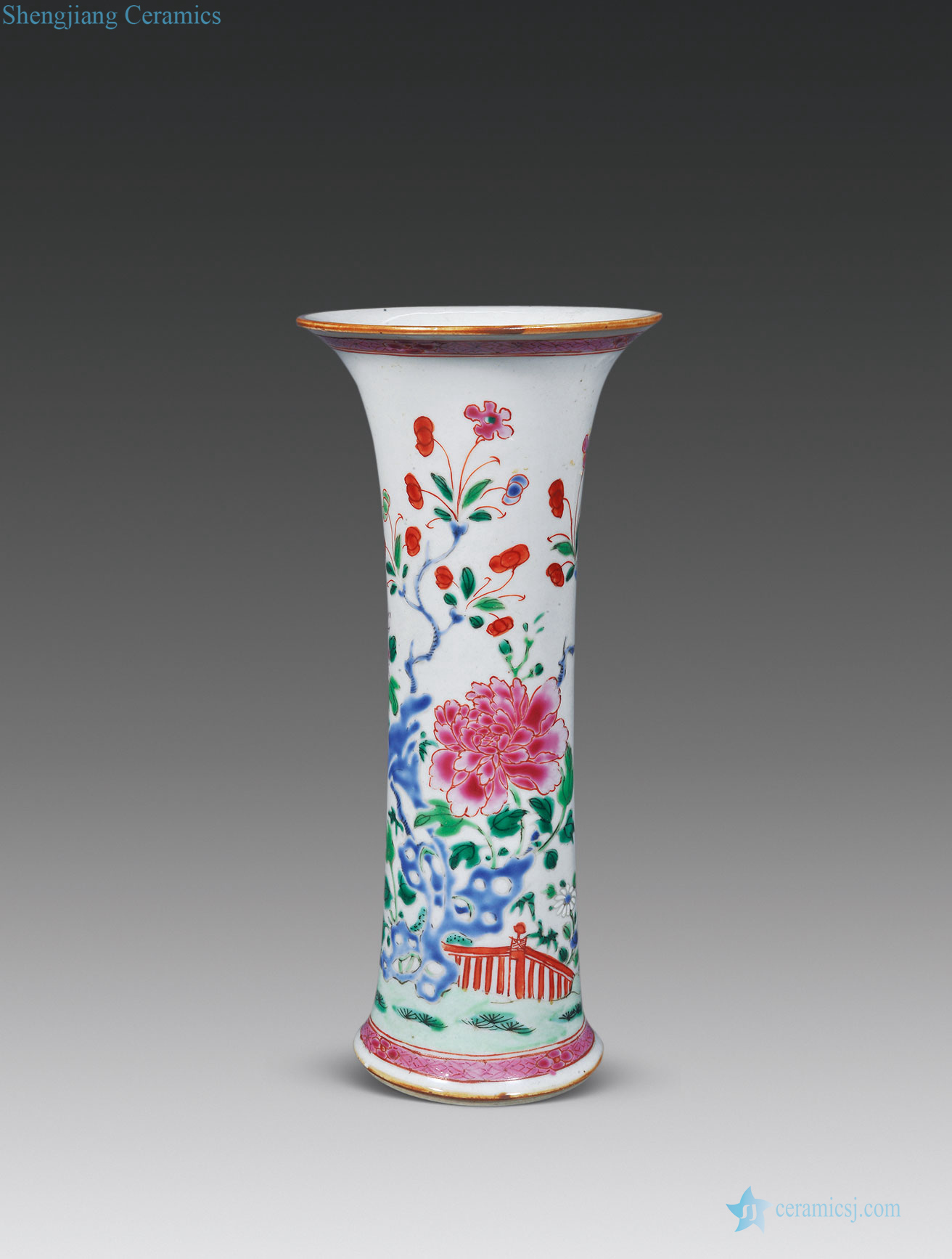 Qing yongzheng pastel hole stone peony flower vase with