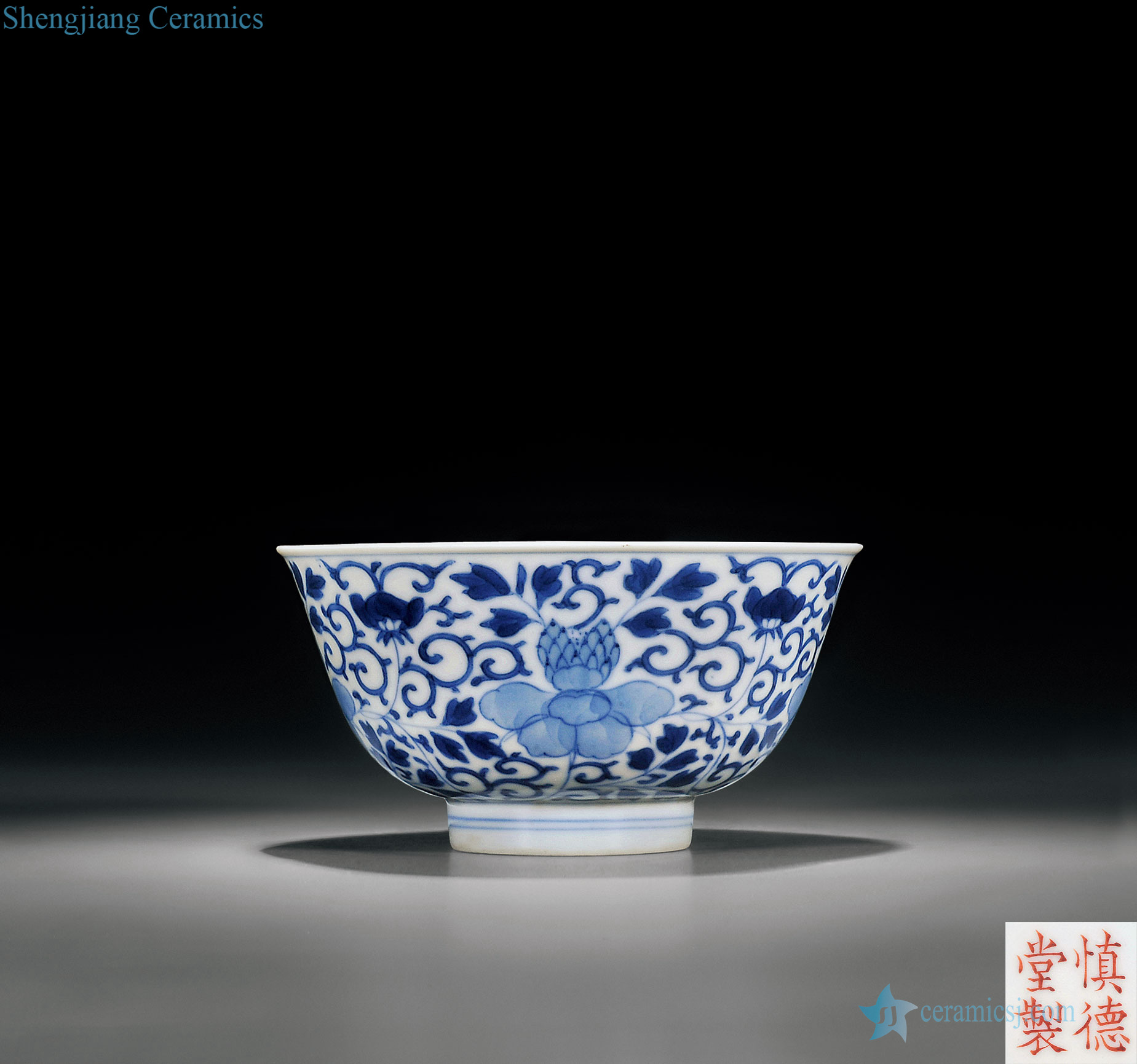 Qing daoguang Blue and white tie up branch flowers grain small bowl