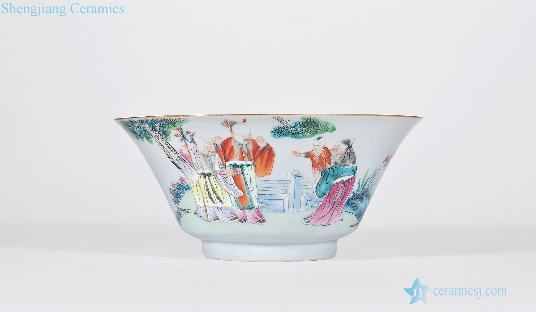 Qing qianlong pastel ferro longevity bowl three map