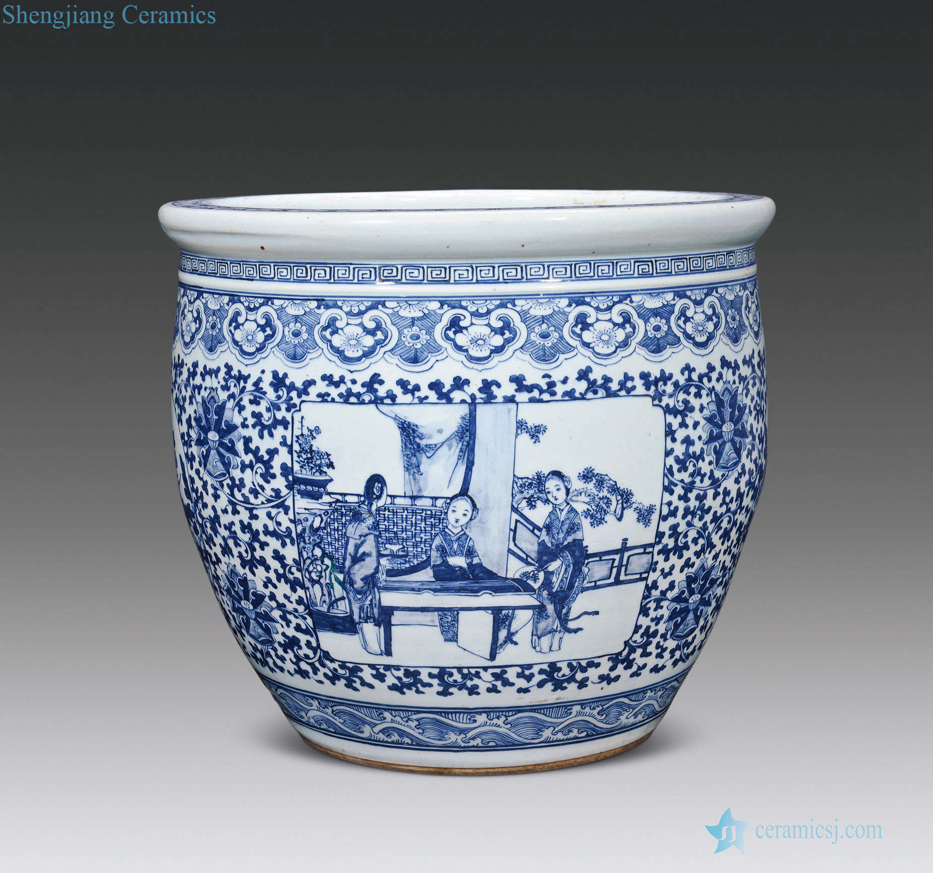 Mid qing Blue and white lotus flower had cylinder medallion and flowers and birds