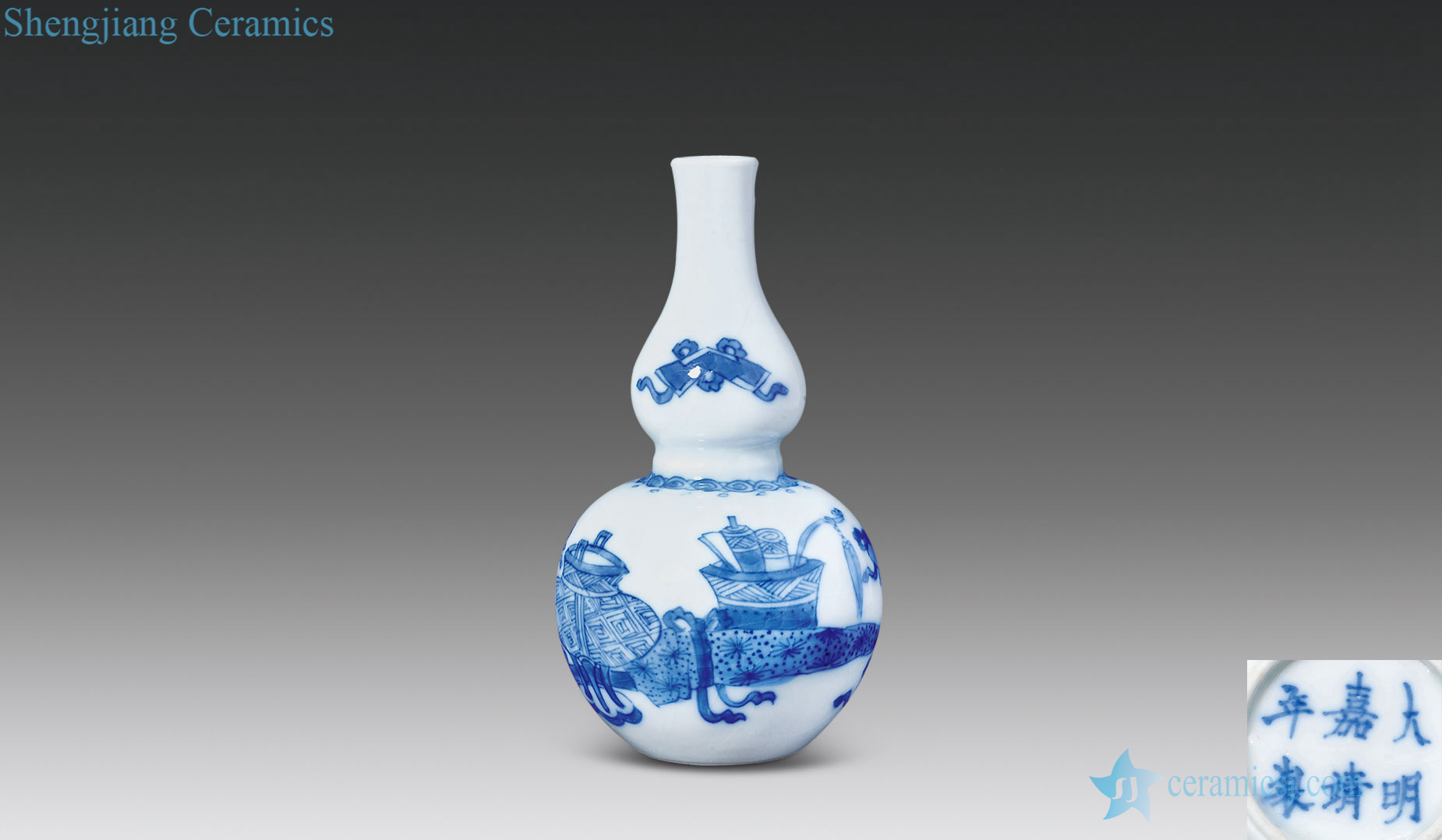 The qing emperor kangxi Blue and white antique figure small gourd bottle
