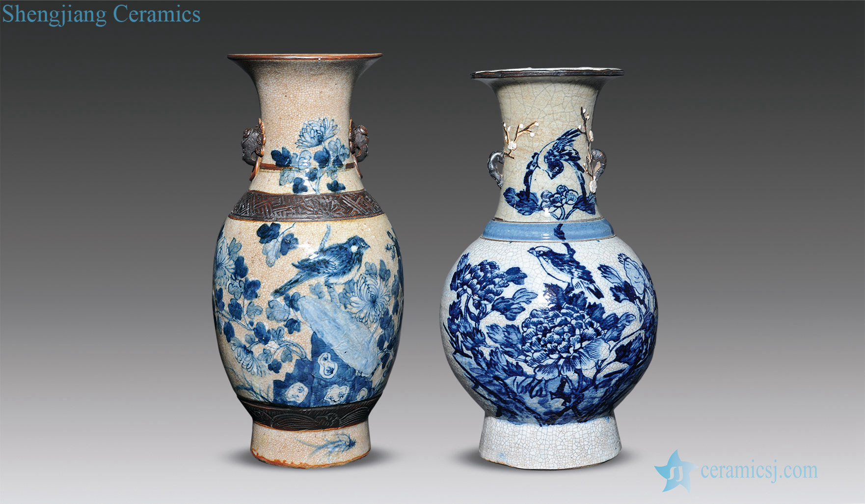 Brother qing imitation glaze blue and white flower on grain bottle (two)