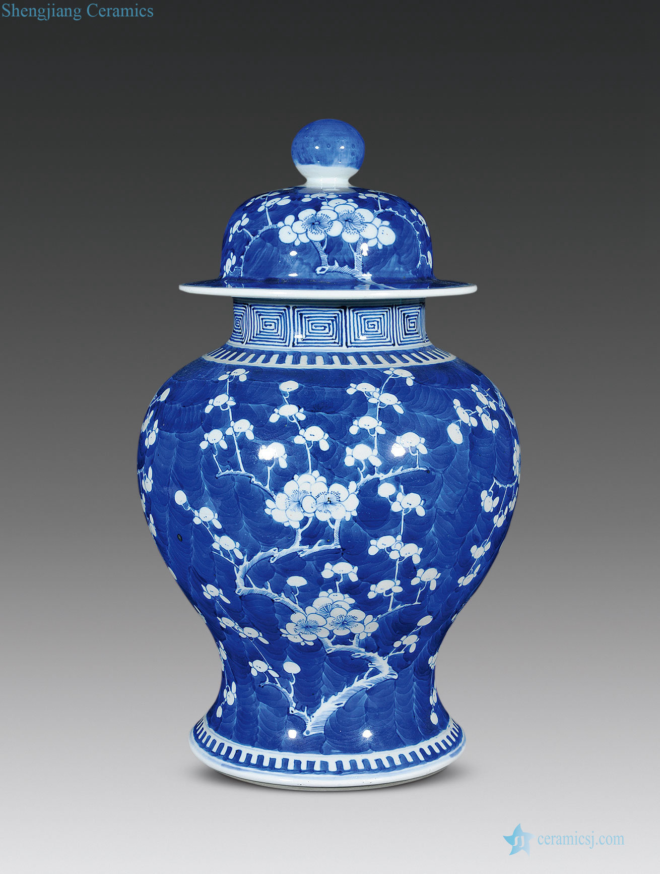 In late qing dynasty Blue and white ice MeiWen general tank