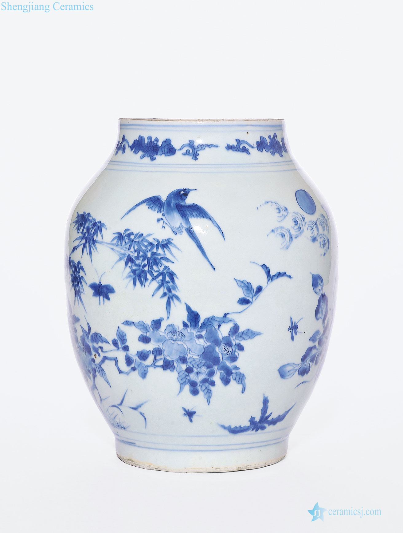 Ming chongzhen Blue and white flower on grain tank