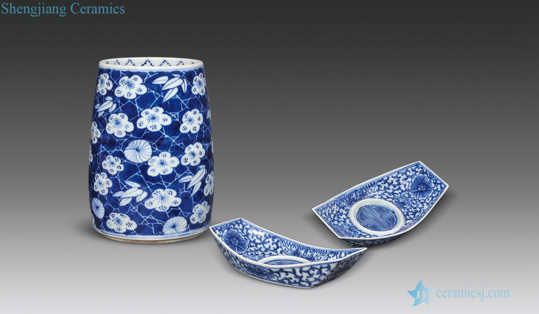 Qing jiaqing and daoguang Blue and white tie peony grain tea vessel, ice the plum and the bamboo grain tank (3)