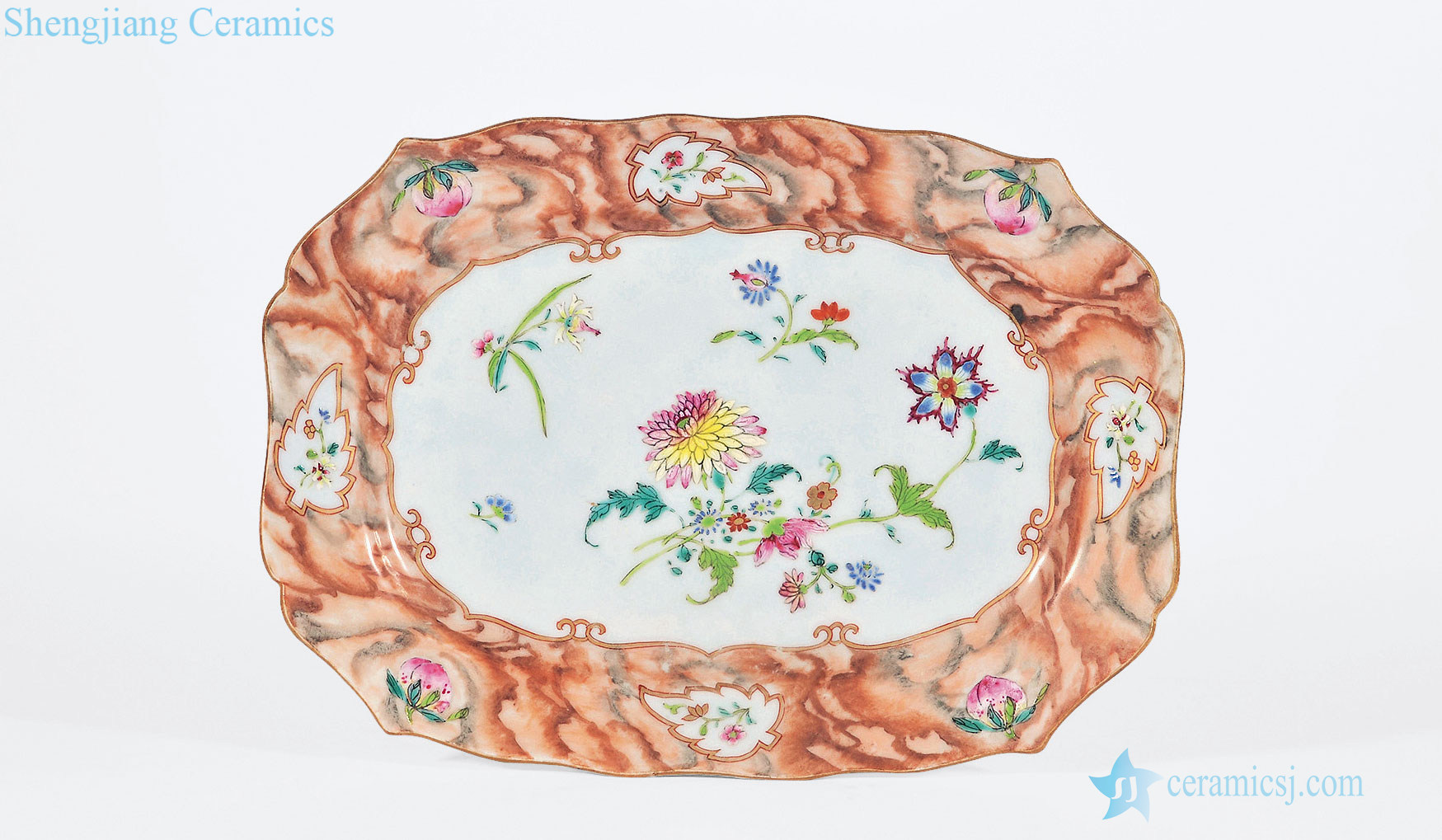 Qing qianlong pastel imitation stone medallion fold branch flowers and plants