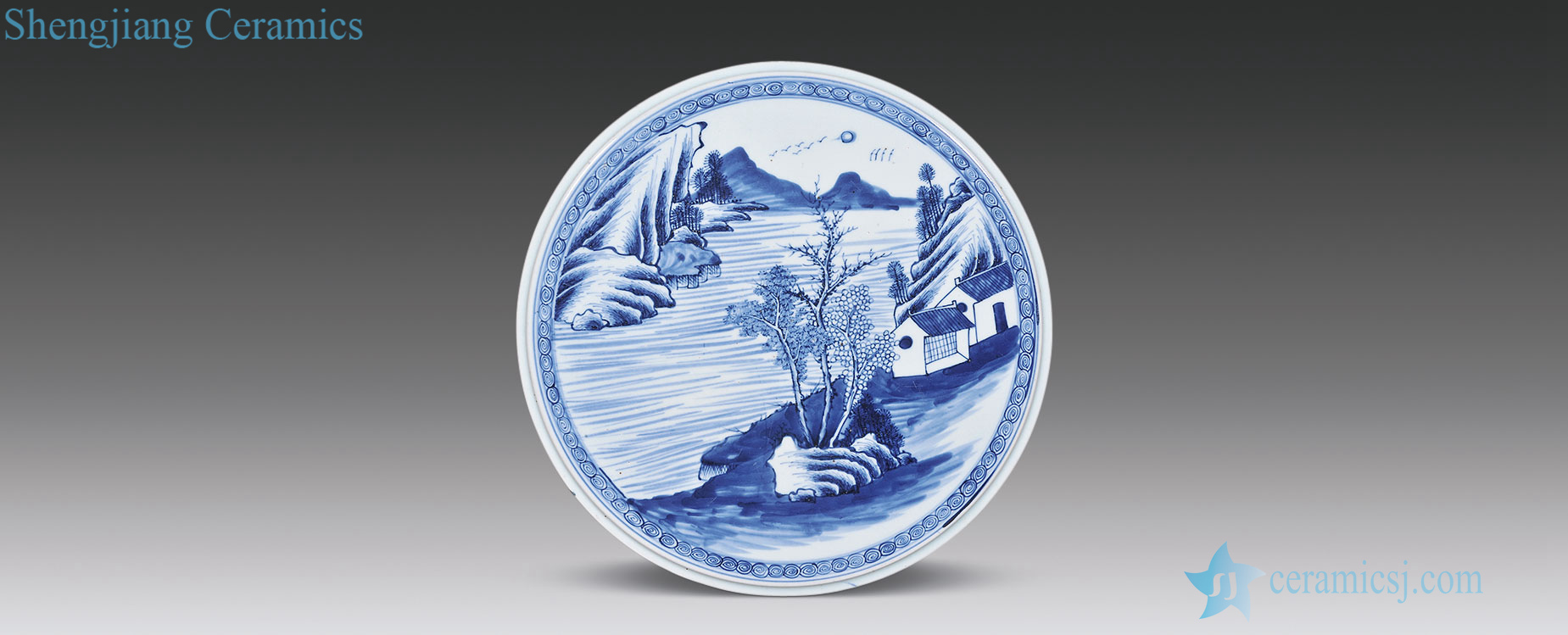 qing Blue and white landscape pattern porcelain plate
