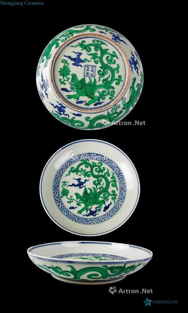 Ming chenghua year blue green color dragon grain