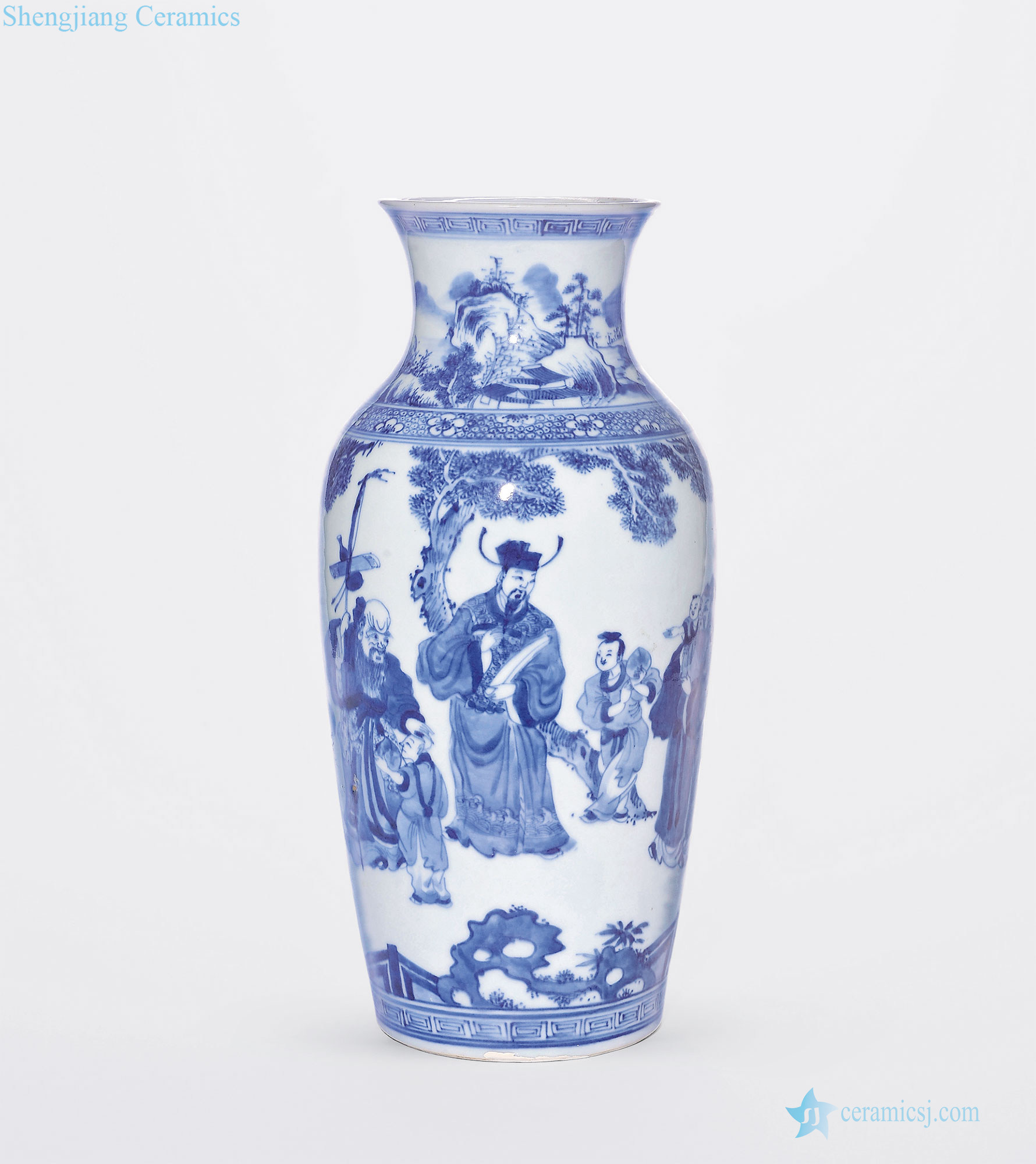 Qing yongzheng blue three map goddess of mercy bottle