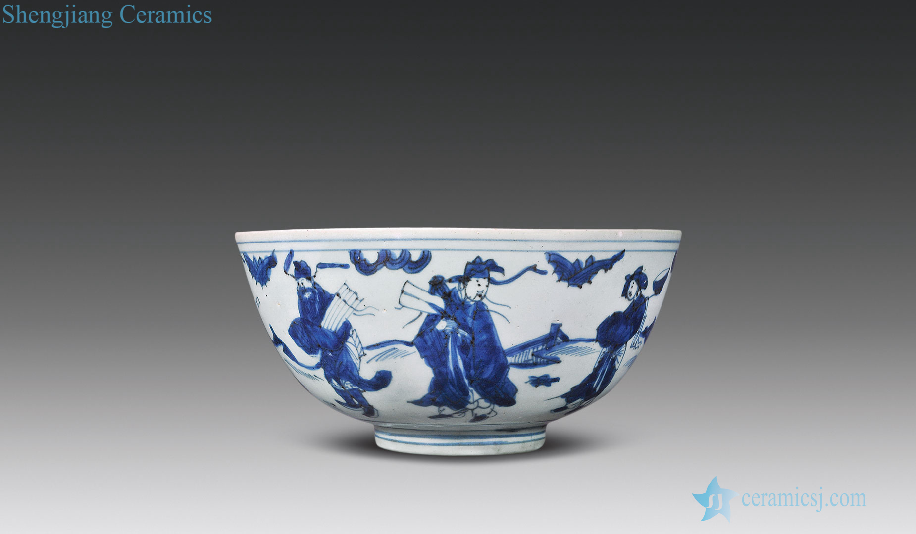Ming wanli Blue and white figure bowl celebrates the life of the eight immortals