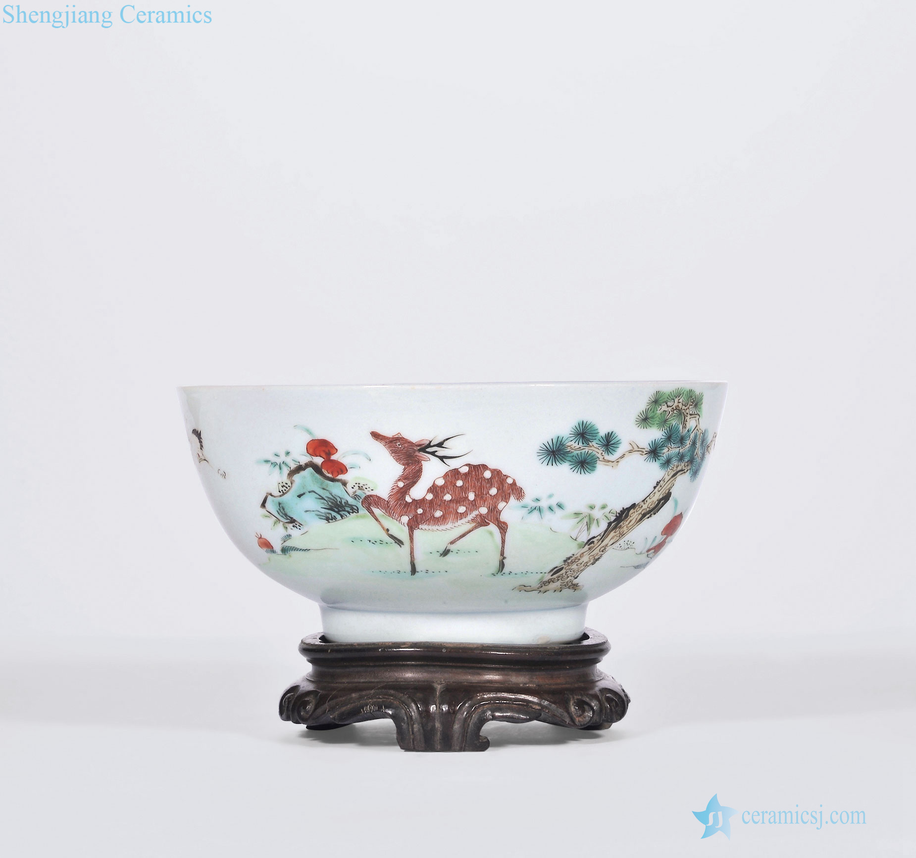 Qing yongzheng pine crane live figure large bowl