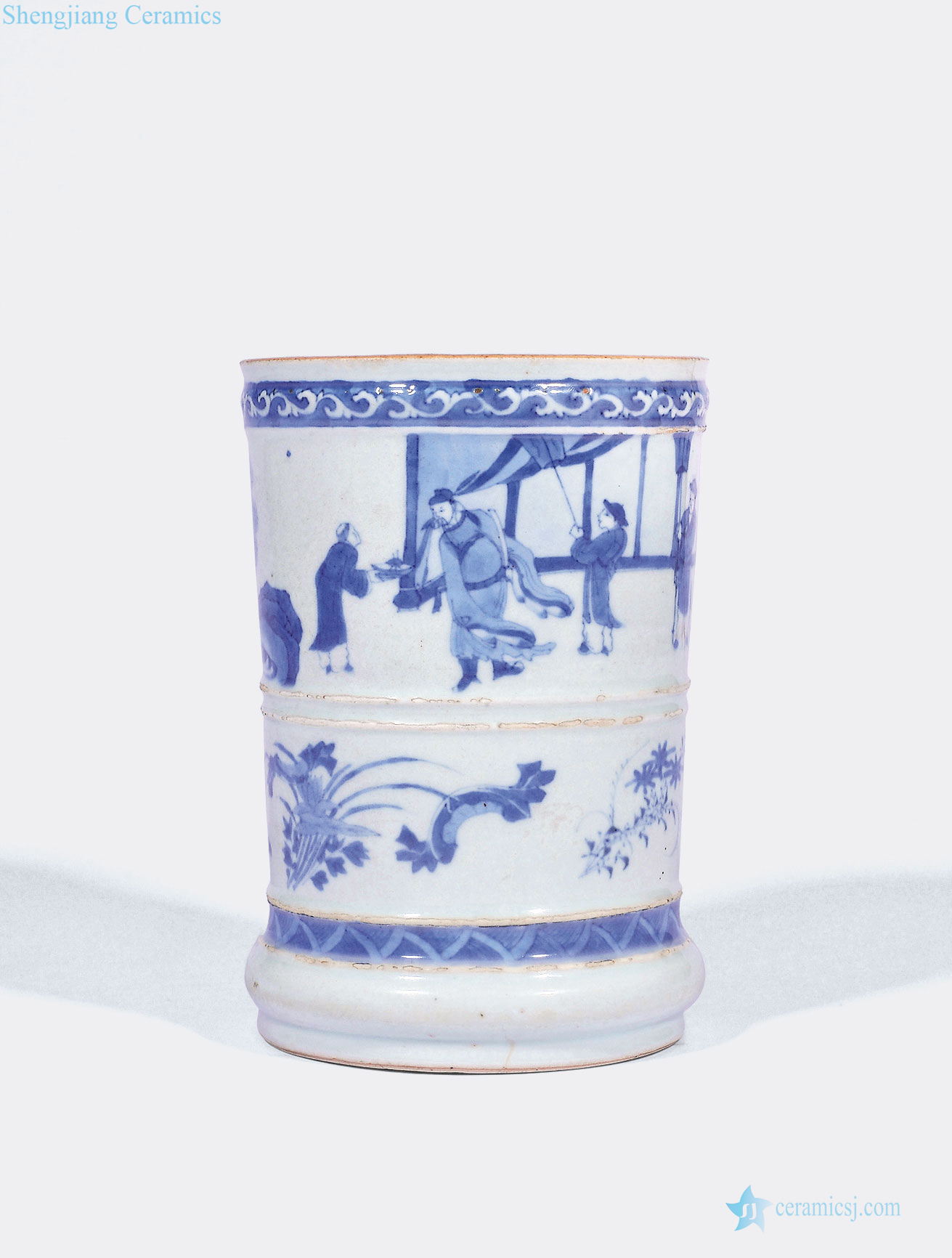 Qing shunzhi Blue and white figure extinguishers stories of careers