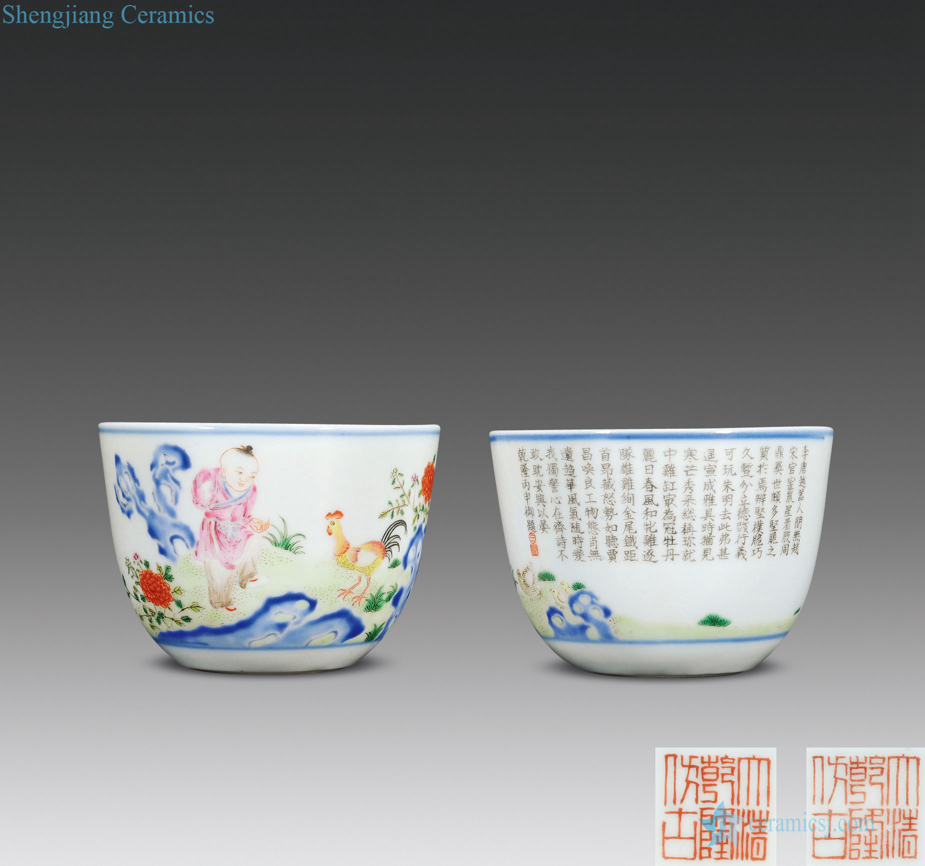In late qing pastel chicken cylinder cup (a)