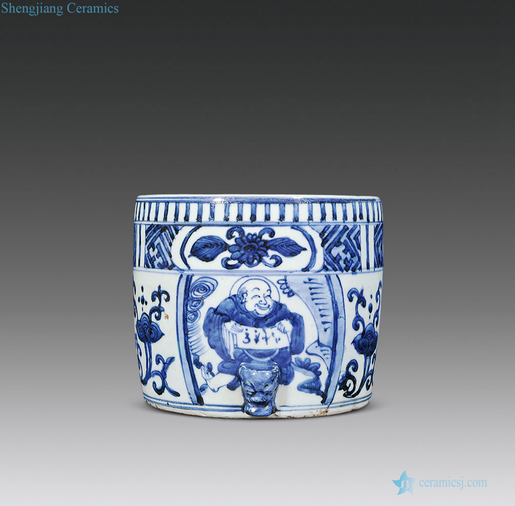 In the late Ming Blue and white flower medallion character lines furnace