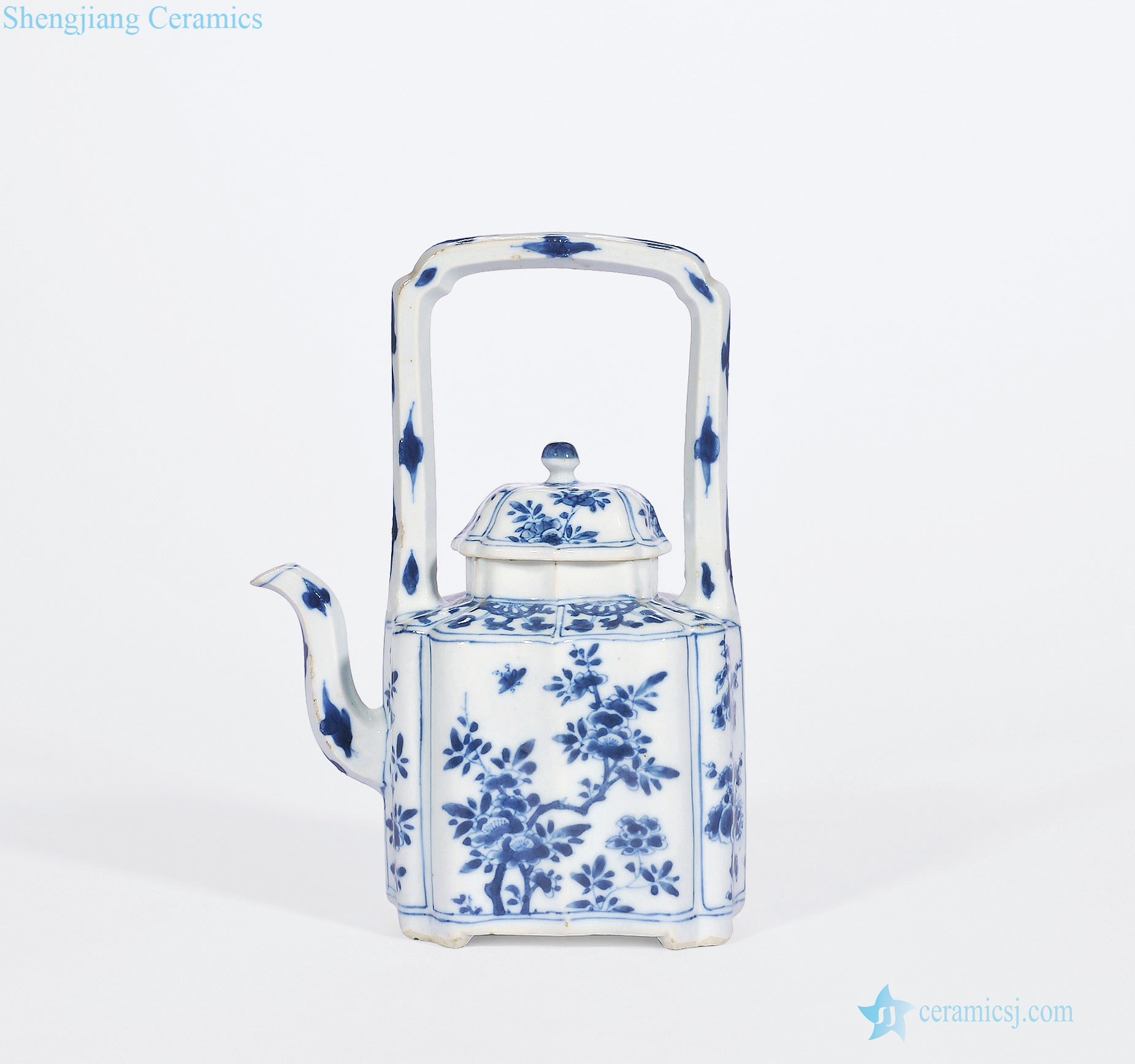 The qing emperor kangxi Blue and white grain girder pot of flowers
