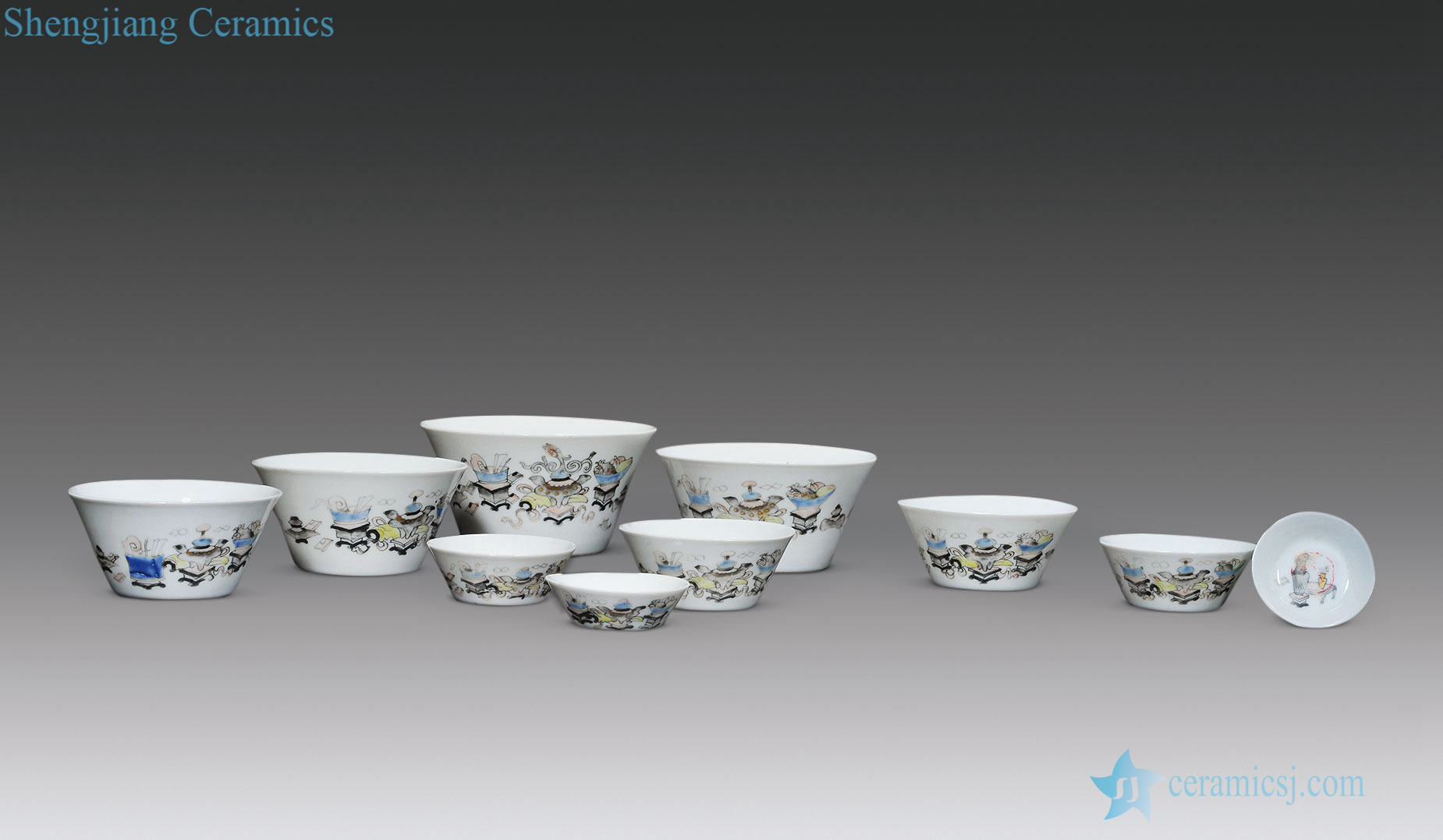 In late qing pastel antique figure set of cup (10)