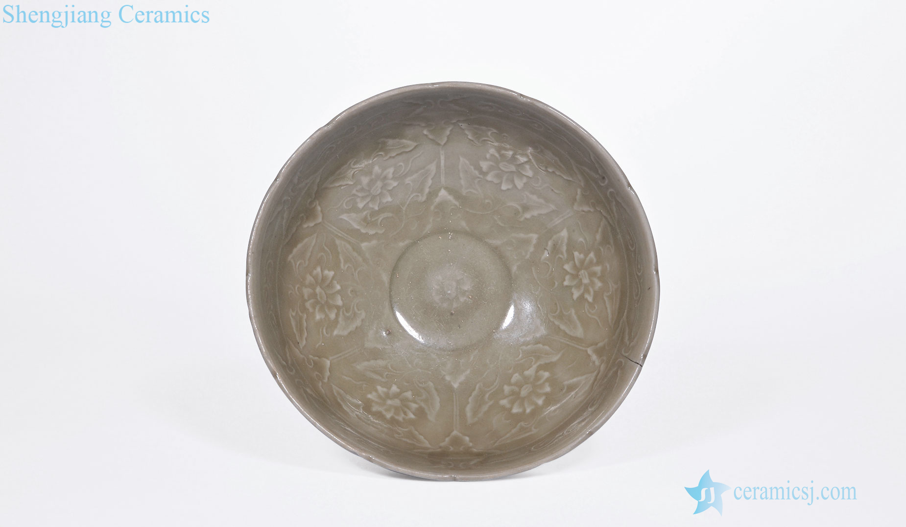 yuan Longquan celadon green glaze printing flower grain dishes