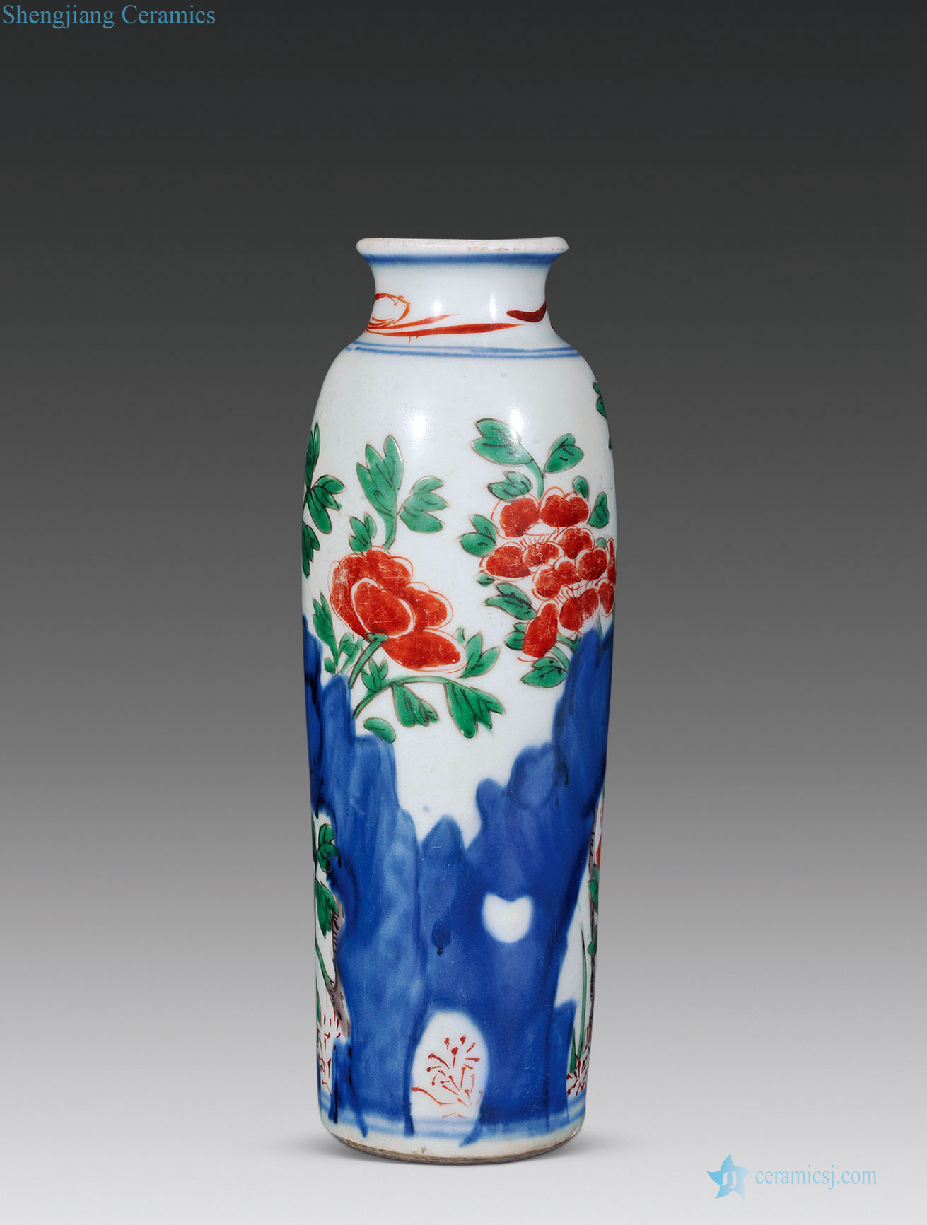 Qing shunzhi Blue and white color peony grains small tube bottles