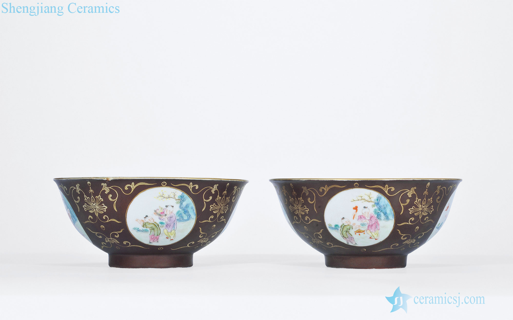 Qing qianlong sauce glaze colour fold the lotus flower medallion pastel figure baby play bowls (a)