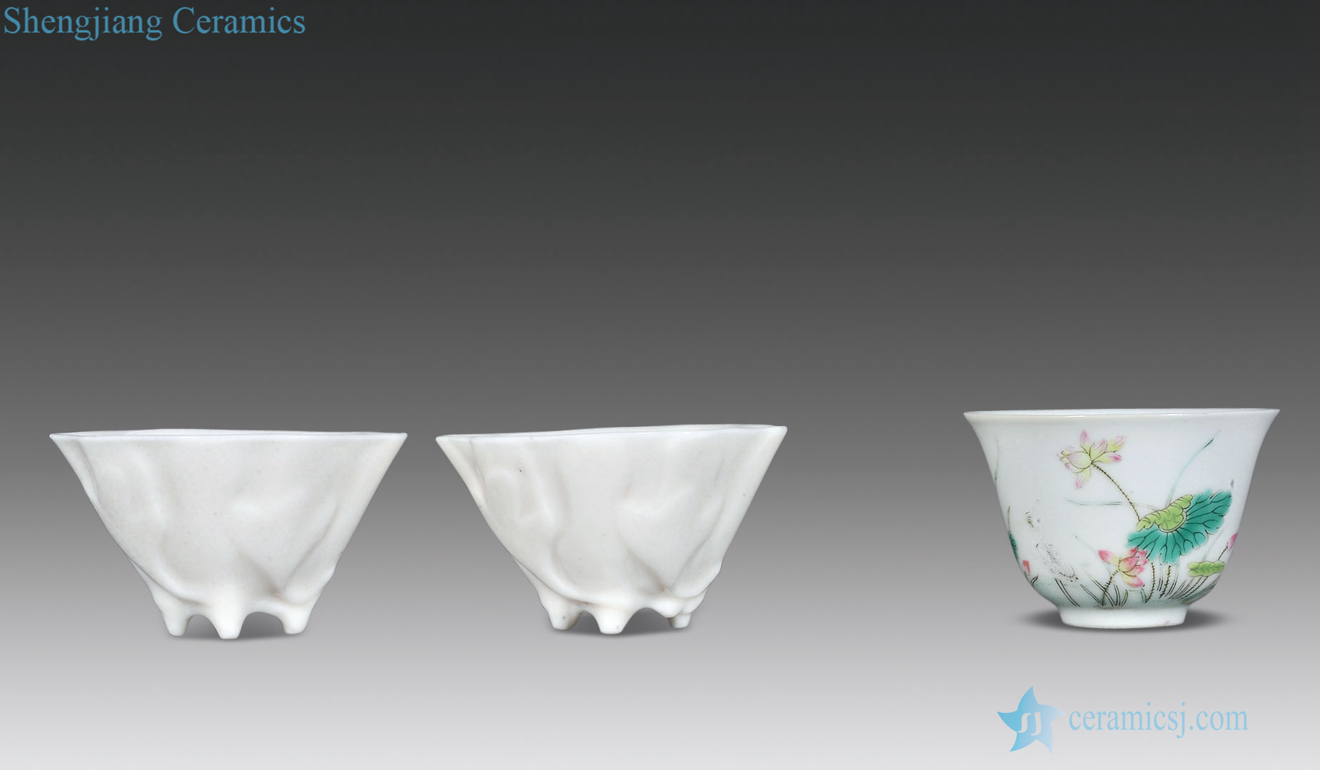 Qing dynasty dehua kiln flower-shaped cup, enamel craft even families figure cup (three) all the way