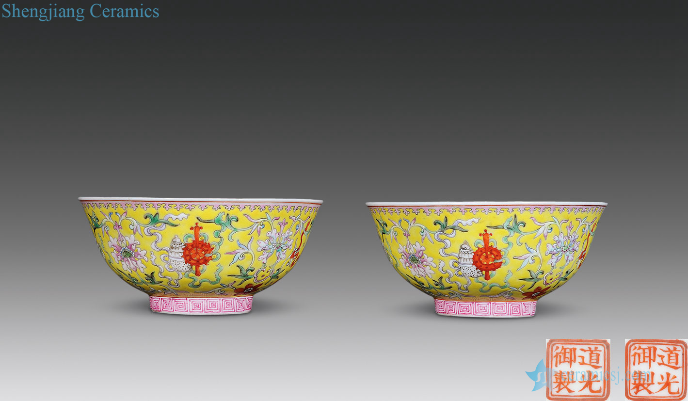 In late qing dynasty Lotus flower sweet green-splashed bowls and her yellow to enamel (a)