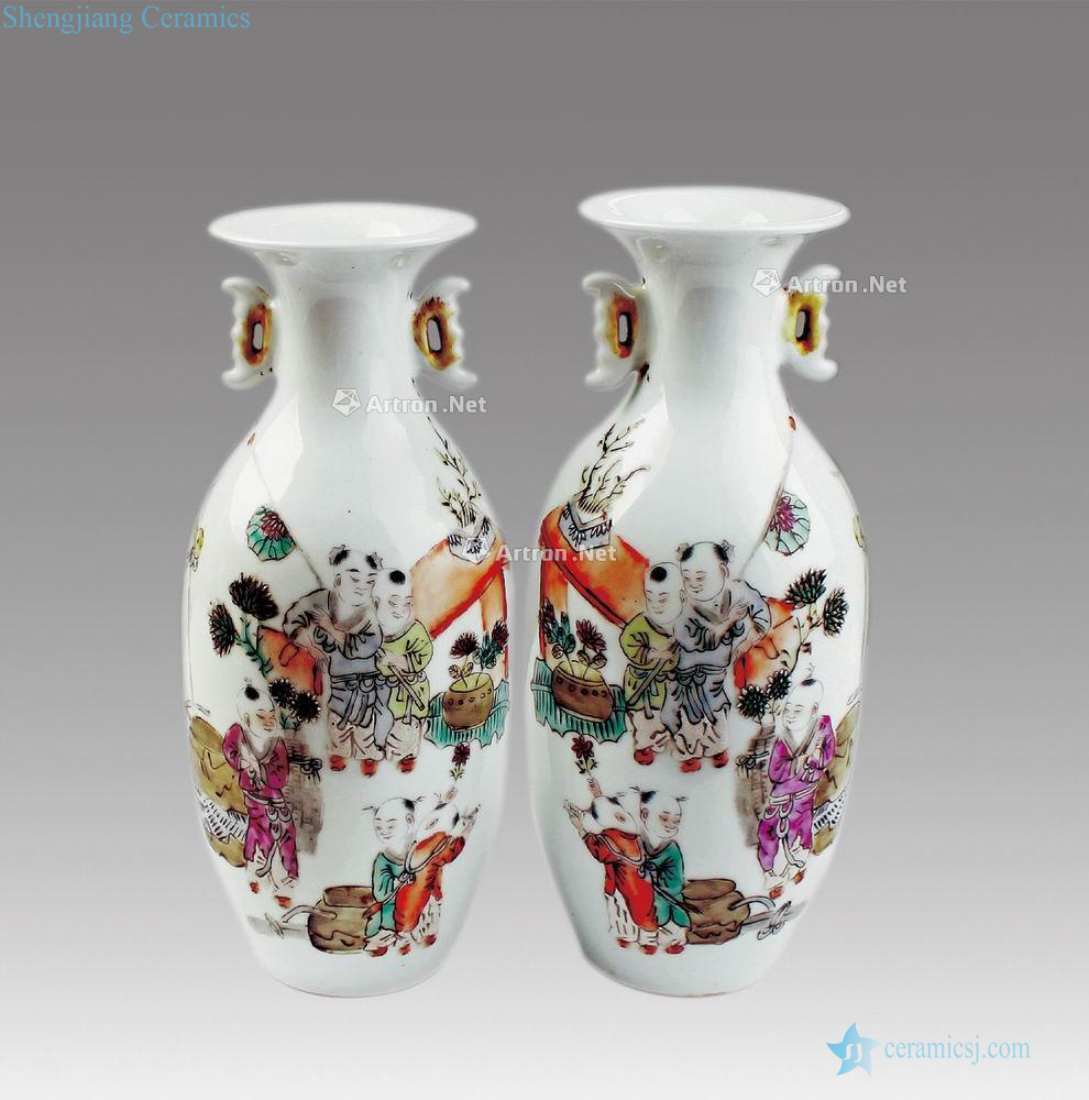 Shallow purple color in the qing dynasty YingXiWen mouth bottle