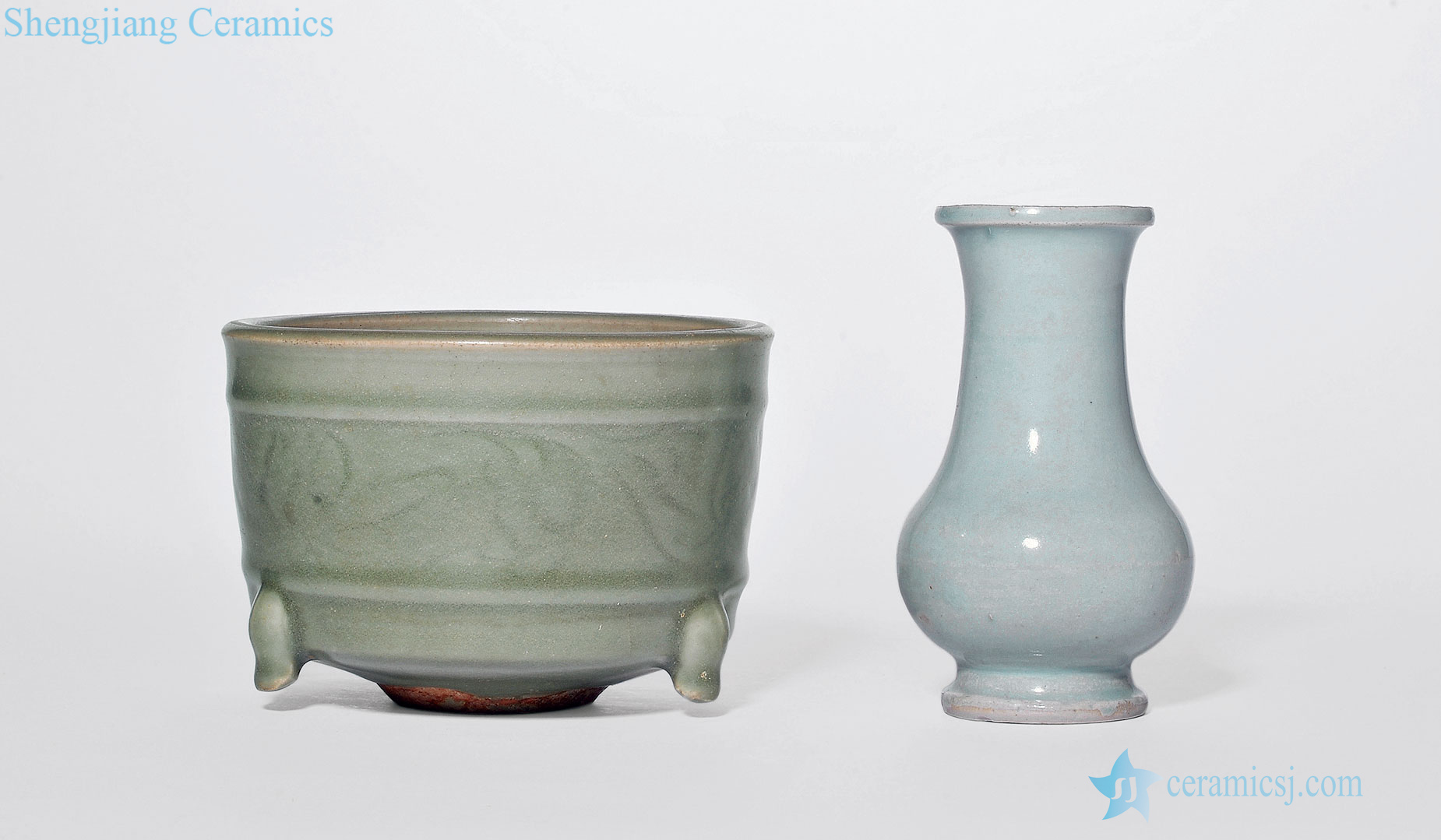 yuan Shadow blue glaze, longquan celadon green glaze dark carved flower grain furnace each one