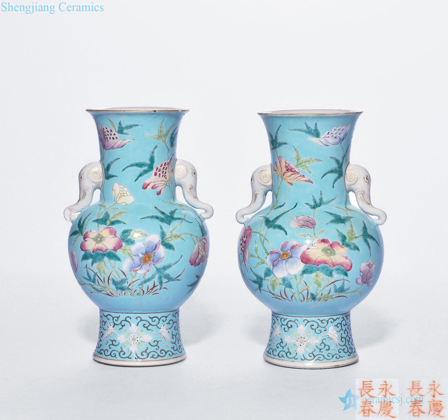 In late qing dynasty A hoard of green pastel flowers lines like ears (a)
