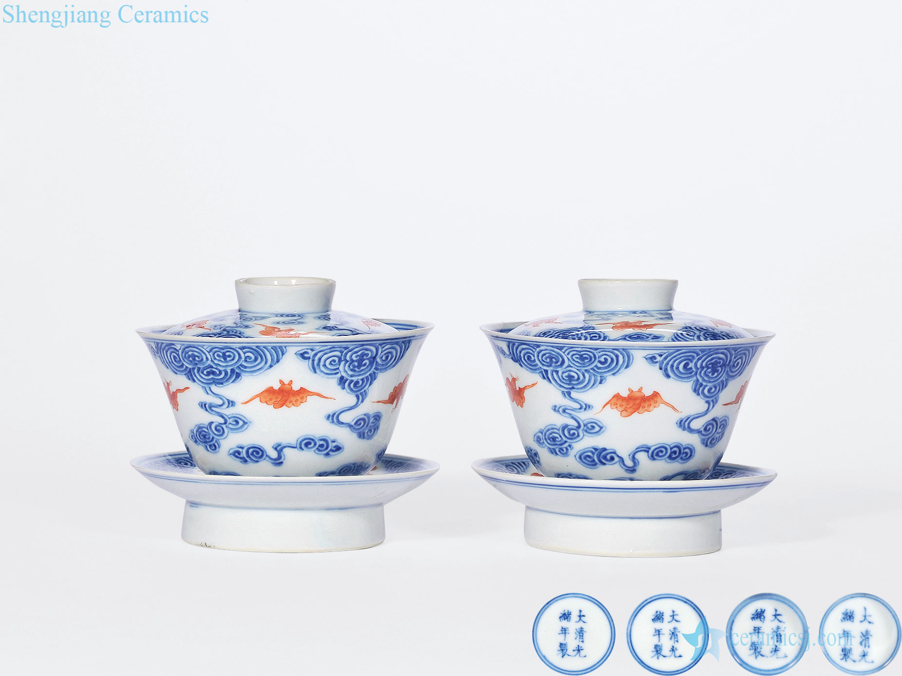 Qing guangxu Blue vitriol hongyun bats grain tureen (a)