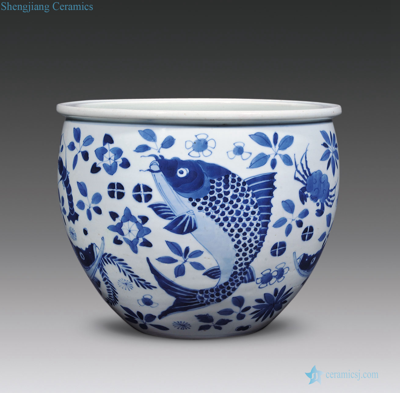 qing Blue and white fish grain cylinder