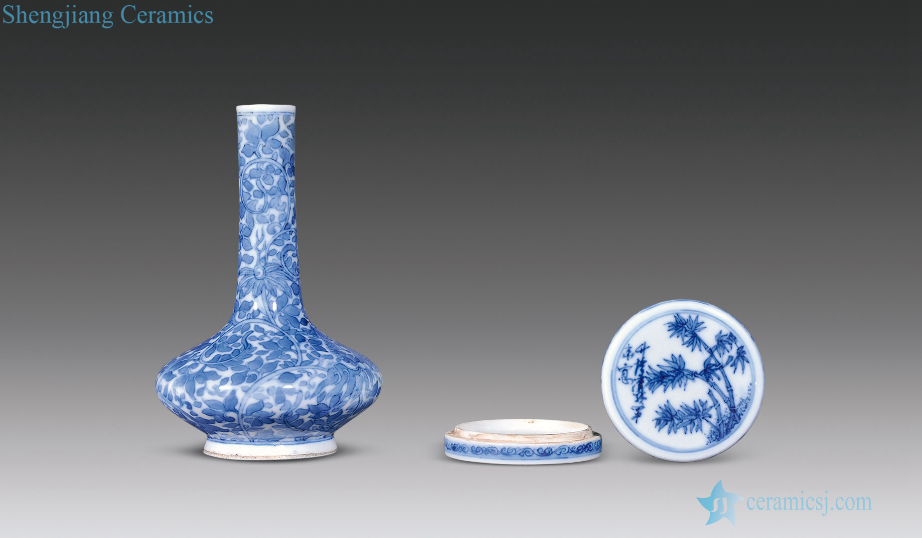 In late qing dynasty Blue and white floral grain small bottle water chestnut, bamboo verse sweet wind box of each one