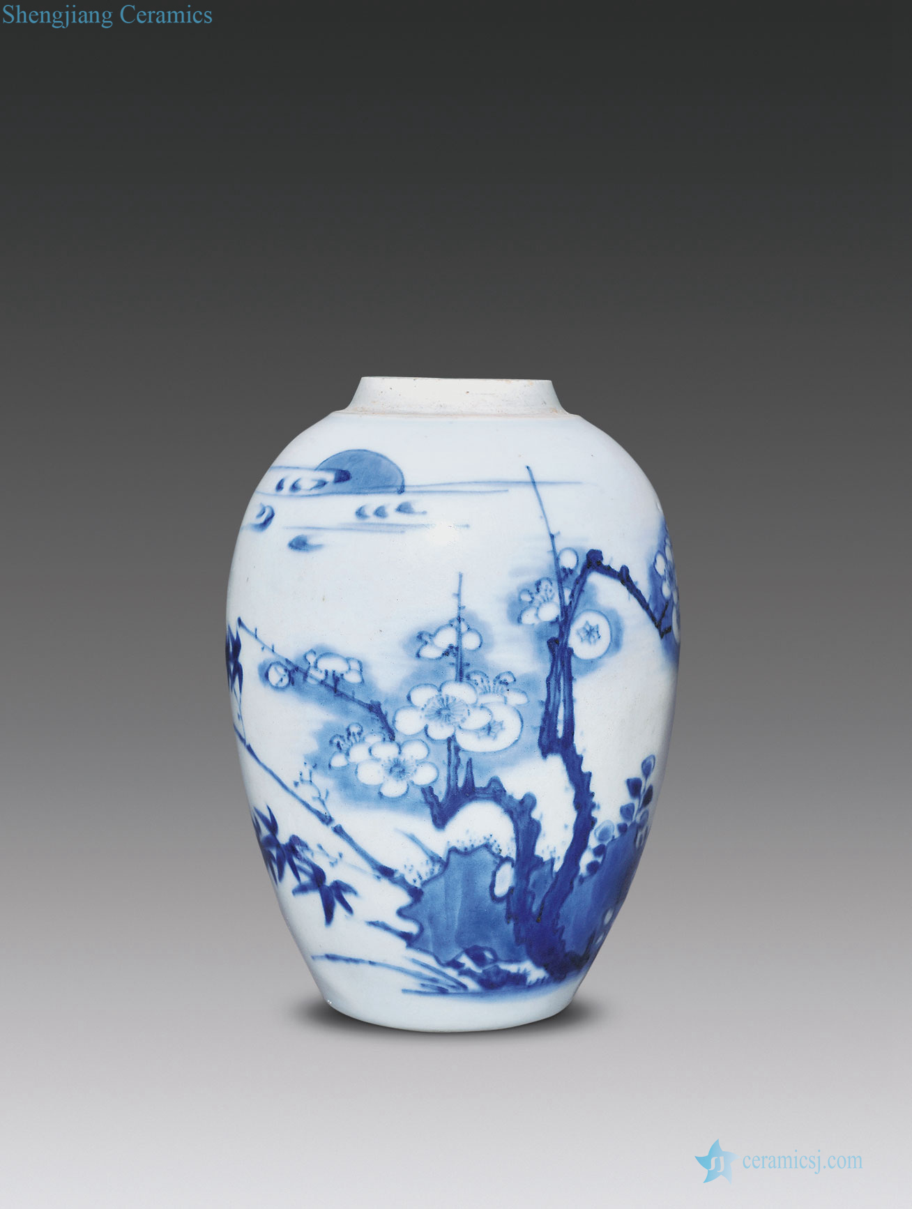 Qing shunzhi Blue moon MeiWen canister