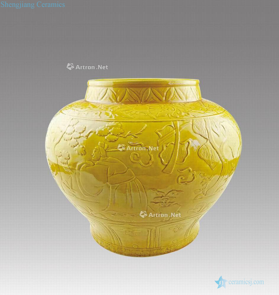 The yuan dynasty Yellow glaze flower character big cans