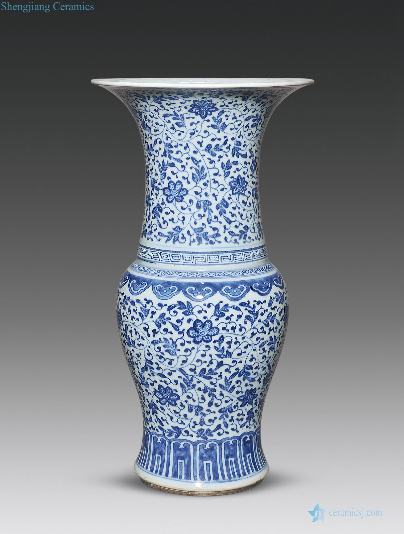 Qing yongzheng Blue and white lotus flower grain PND tail-on honour